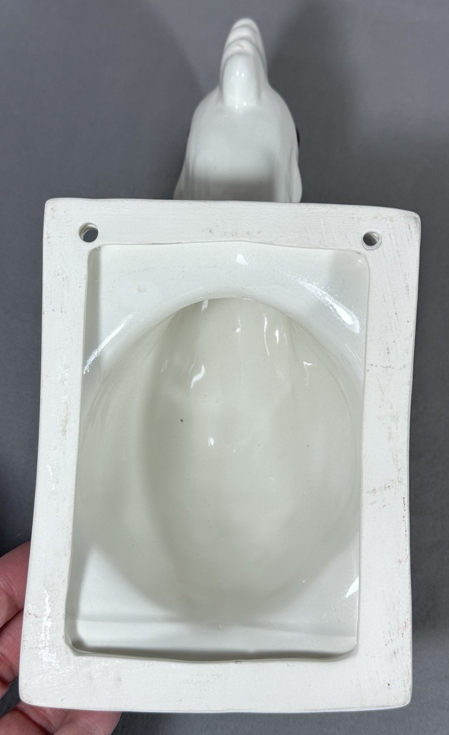 French Country Chicken Rooster Apron Holder White Ceramic Wall Mount