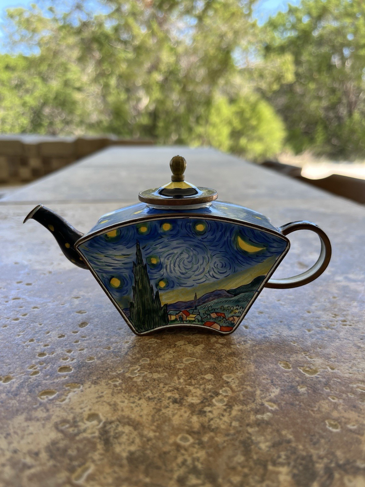 KELVIN CHEN ENAMELED MINIATURE TEAPOT VAN GOGH STARRY NIGHT – 2001 – WITH PAPER