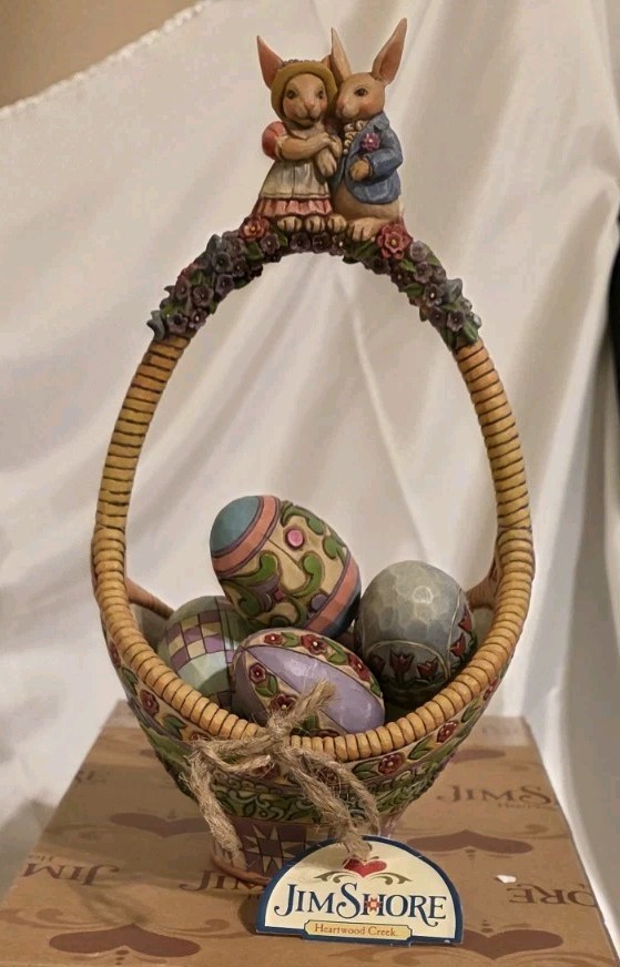 JIM SHORE ,GATHERING JOY, 2006 SET OF 1-EASTER BASCHET W/ 5 EGGS FIGURINES NIB