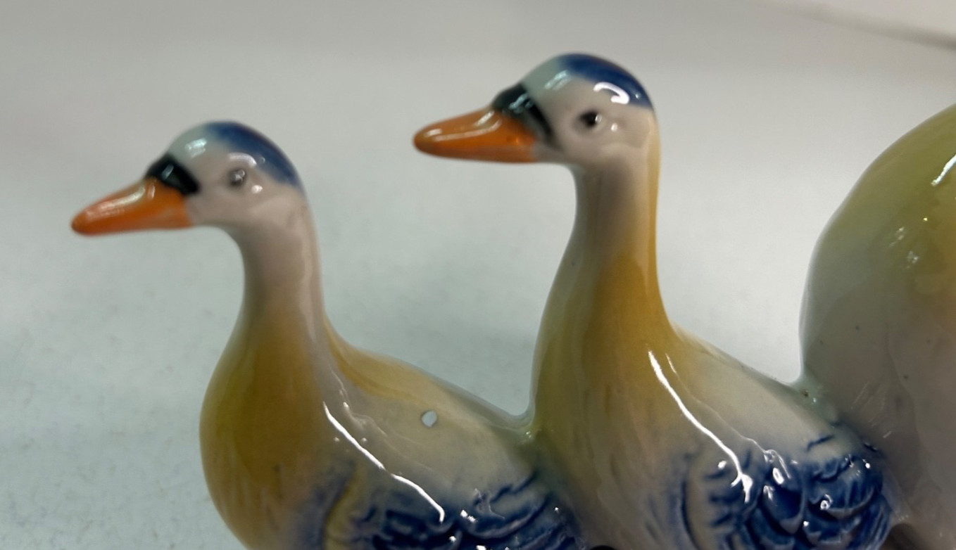 Vintage Ceramic Geese Figurine Hand Painted Birds MADE IN BRAZIL