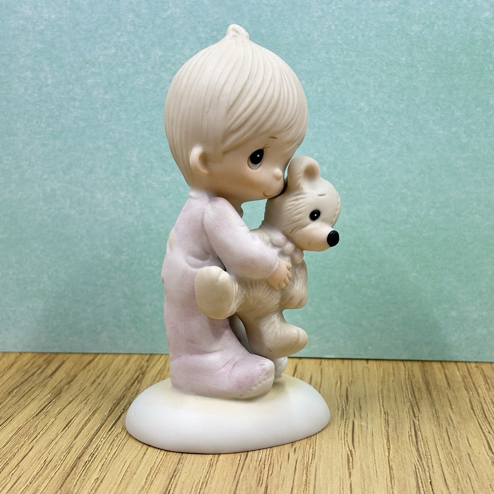 Precious Moments E1372 “Jesus Loves Me” Figurine Boy with Teddy Bear- 1978