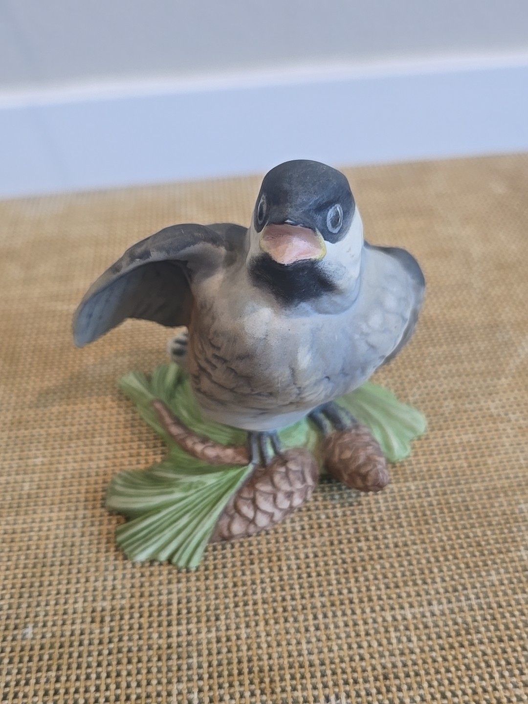 Vintage Boehm Baby Chickadee Bird Figurine Made In USA #461 Pinecones