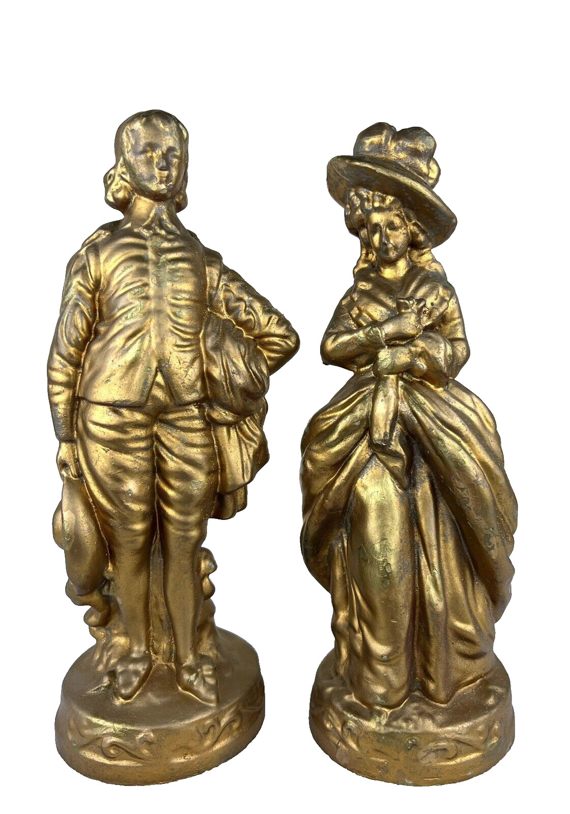 2 VTG 1949 Chalkware Figurines Victorian Man Woman 10.25” Hollywood Regency
