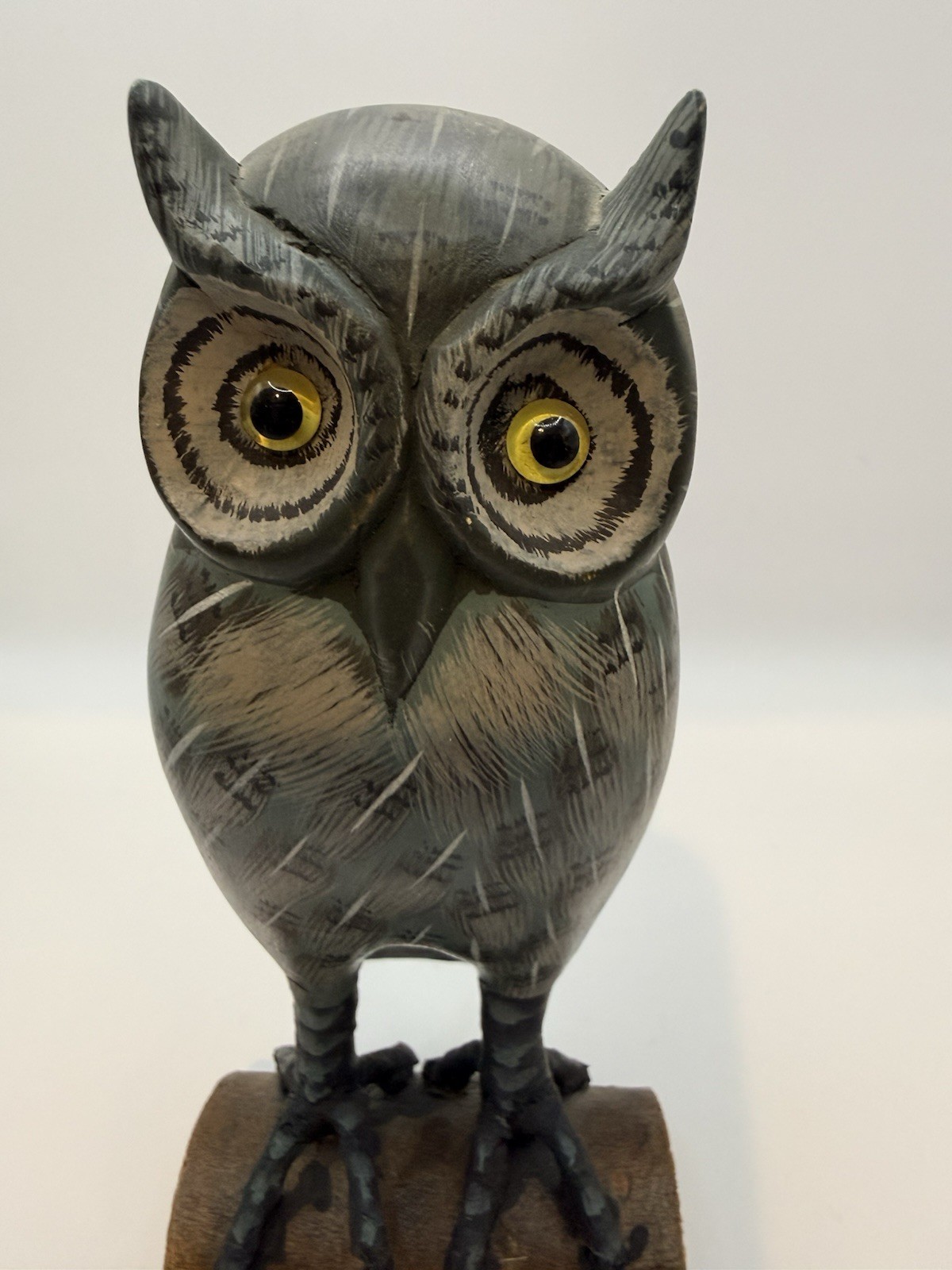 Vintage Hand Carved Folk Art Owl Mid 20th Century Wood Figurine