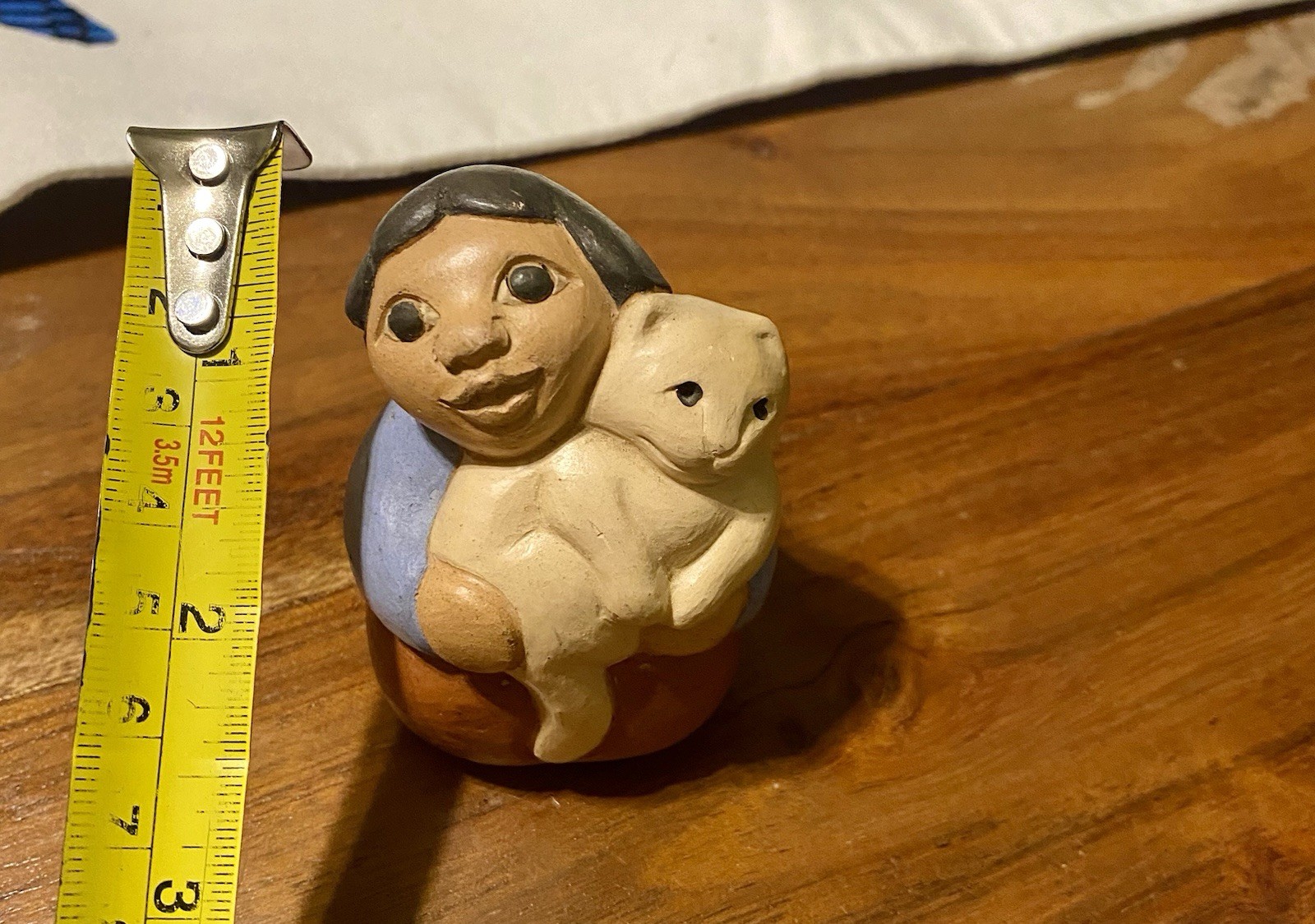 Caryan Ceramic Signed Art Figurine 4.25″ Woman & Cat Chile