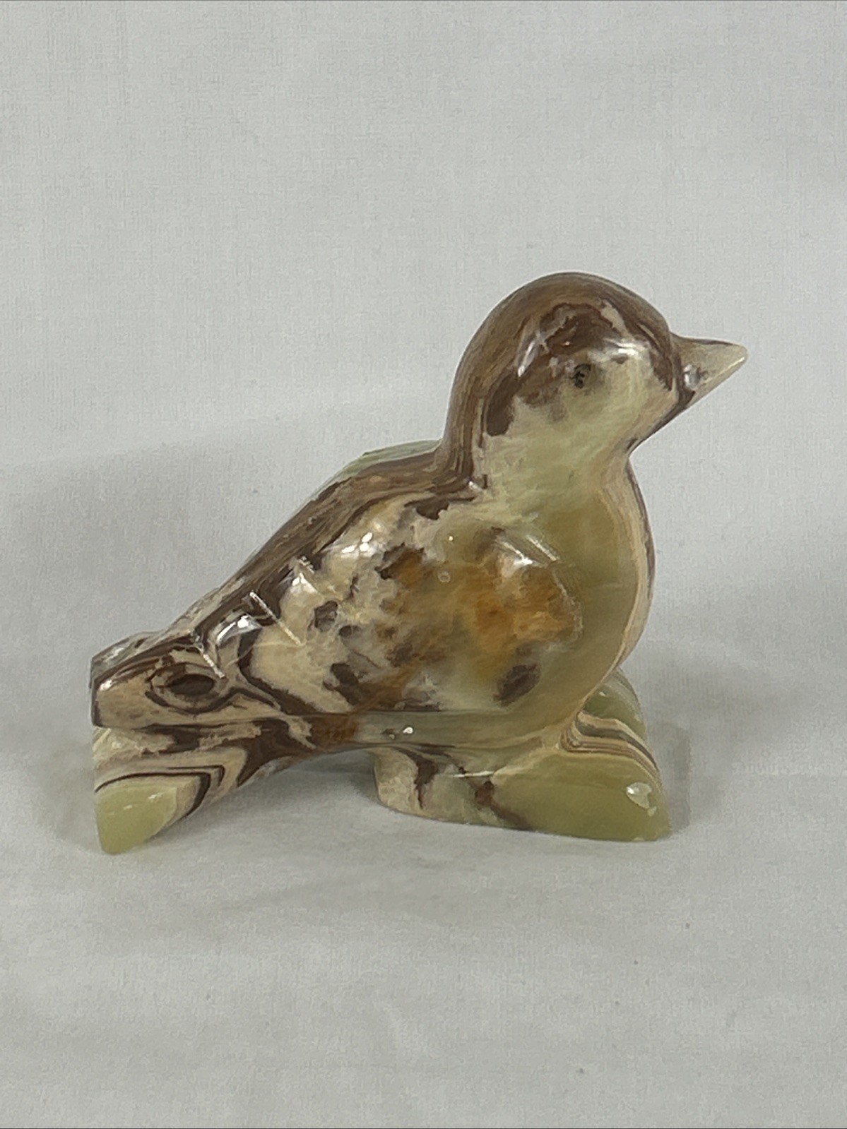 Bird Paperweight Figurine Italian Carved Alabaster Marble 2.5×3” Brown Tones