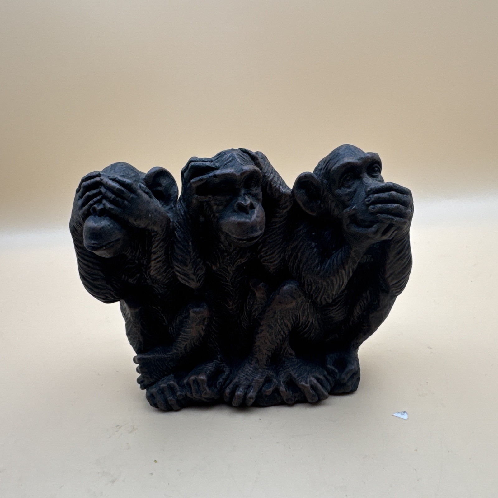 Vintage Three Wise Monkeys Solid Figurine AB Branded (Heavy Resin)