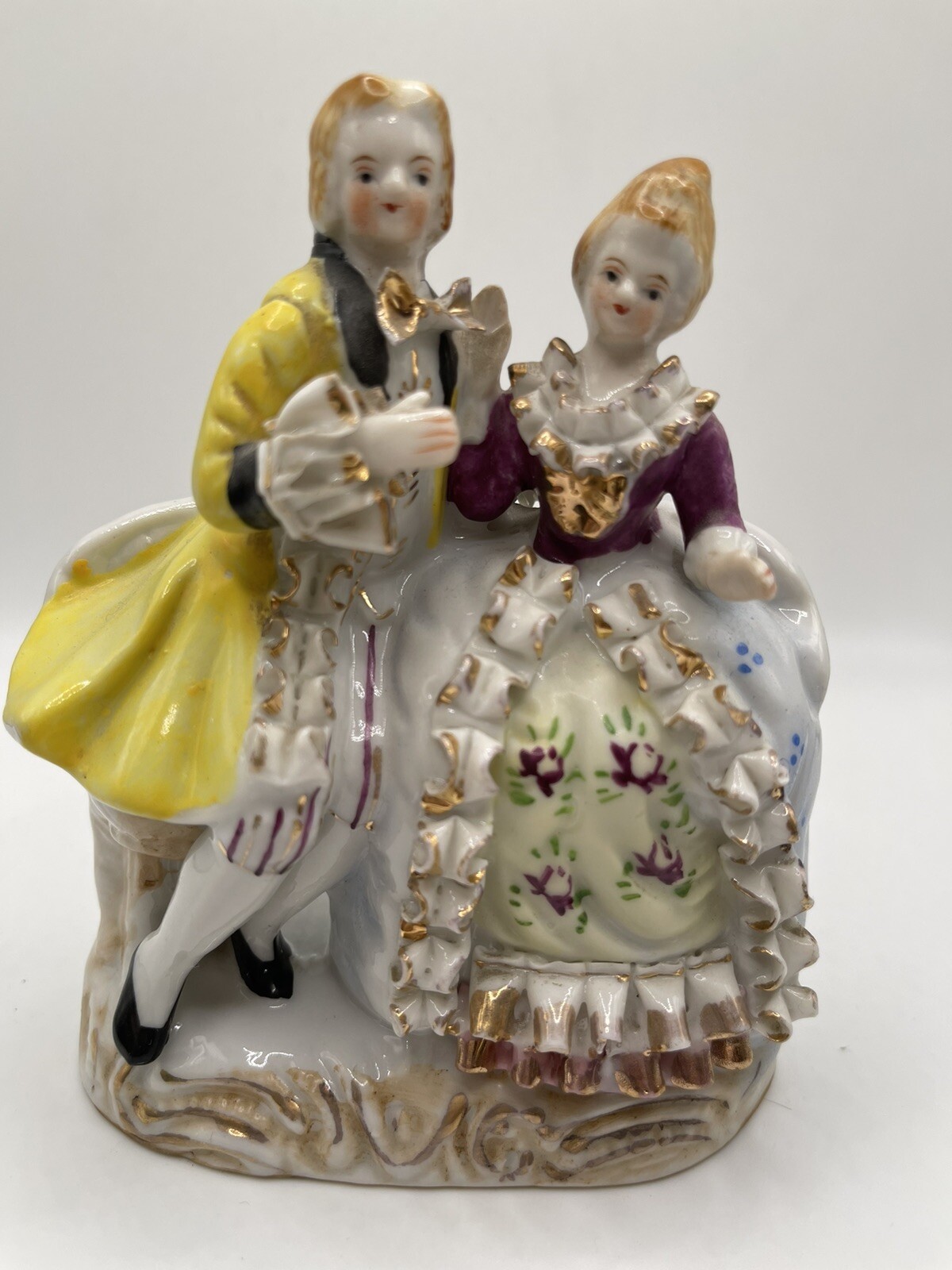Victorian Bone China Ruffles Porcelain Japan Renaissance Vtg Courting Couple