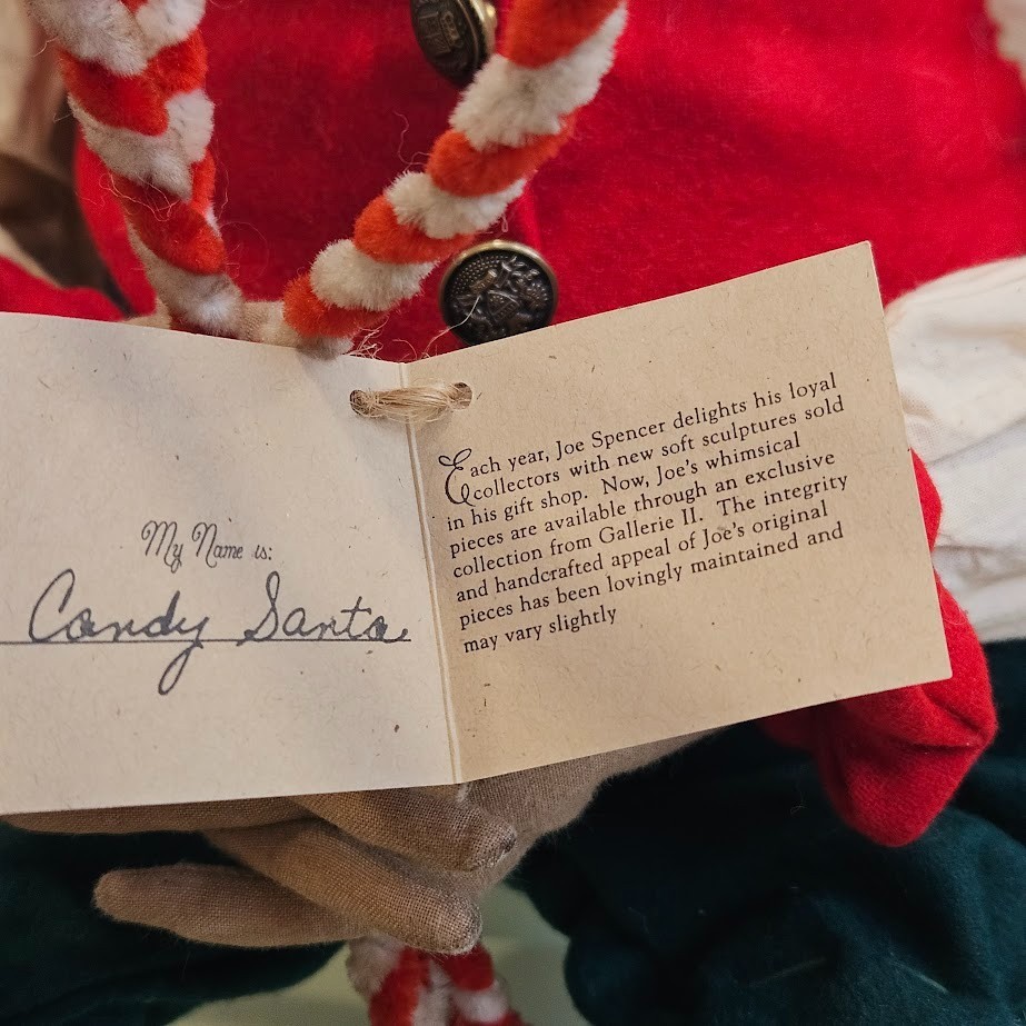 Joe Spencer Gathered Traditions Candy Cane Santa Claus Figure with Original Tag