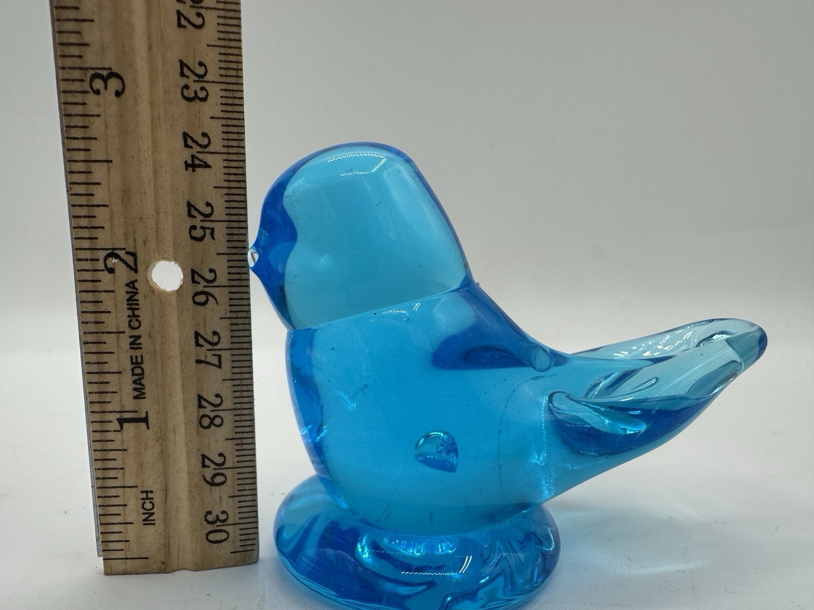 Vintage Blue Bird of Happiness Art Glass Figurine Paperweight Aqua Blue