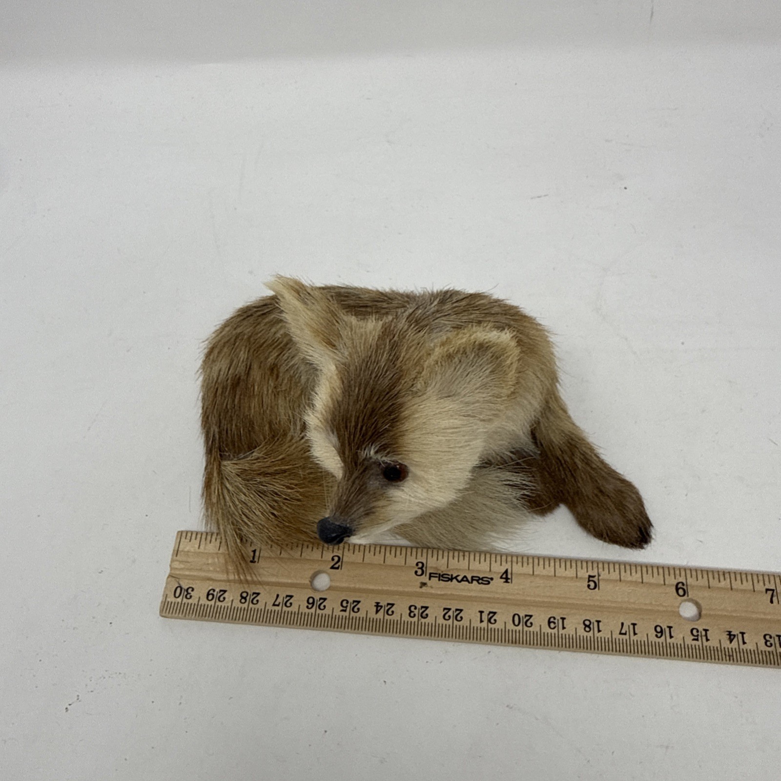 Antique Vintage Real Fur Laying FOX Statue Glass Eyes Rare READ