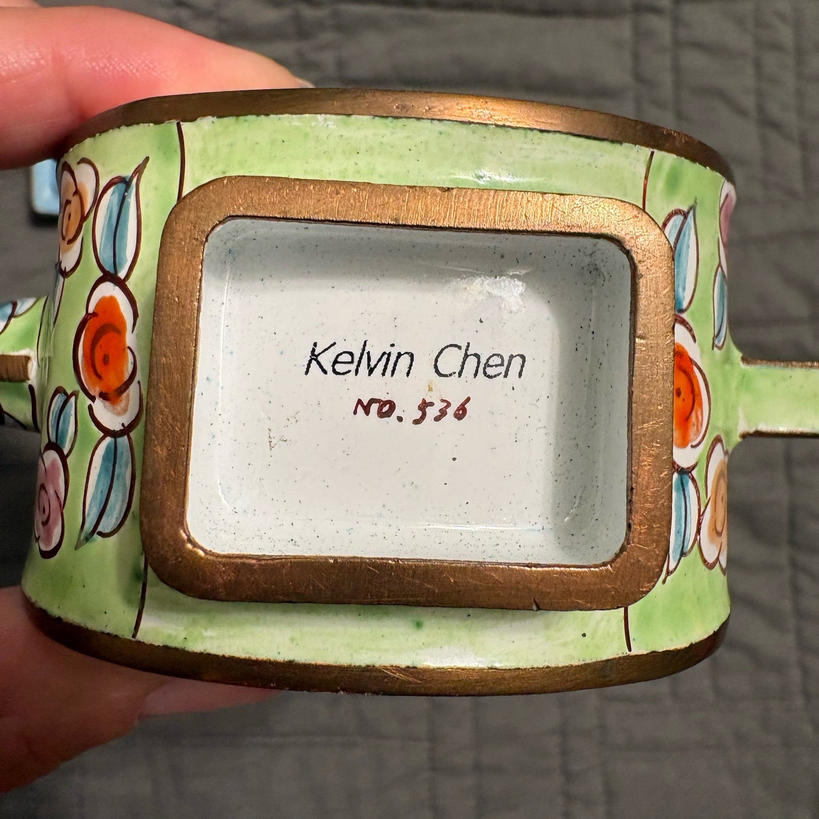 Kelvin Chen No. 536 Mini Teapot Collectible Metal Enamel Lady’s Dancing Floral