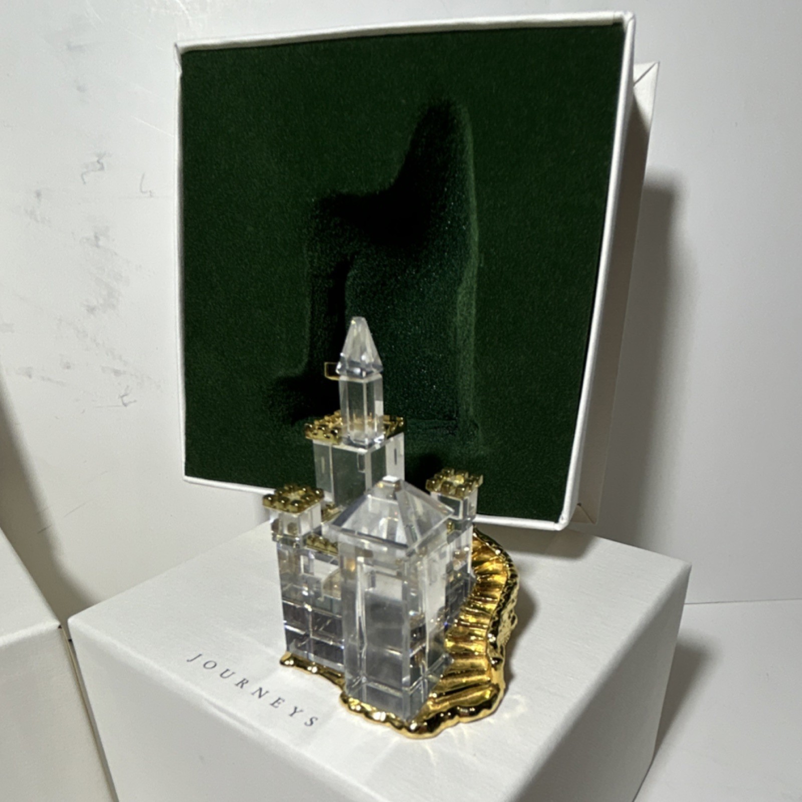 Journeys Crystal Metal Building Figurines Set of 2 Gold Clear Architecture Boxed