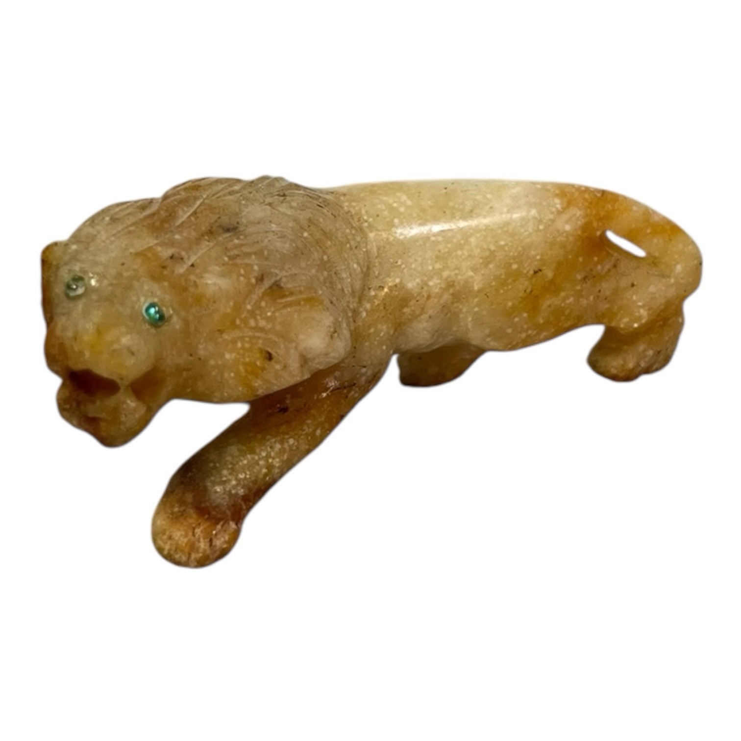 Vintage LION sculpture in natural Onyx Marble stone. 3” Long