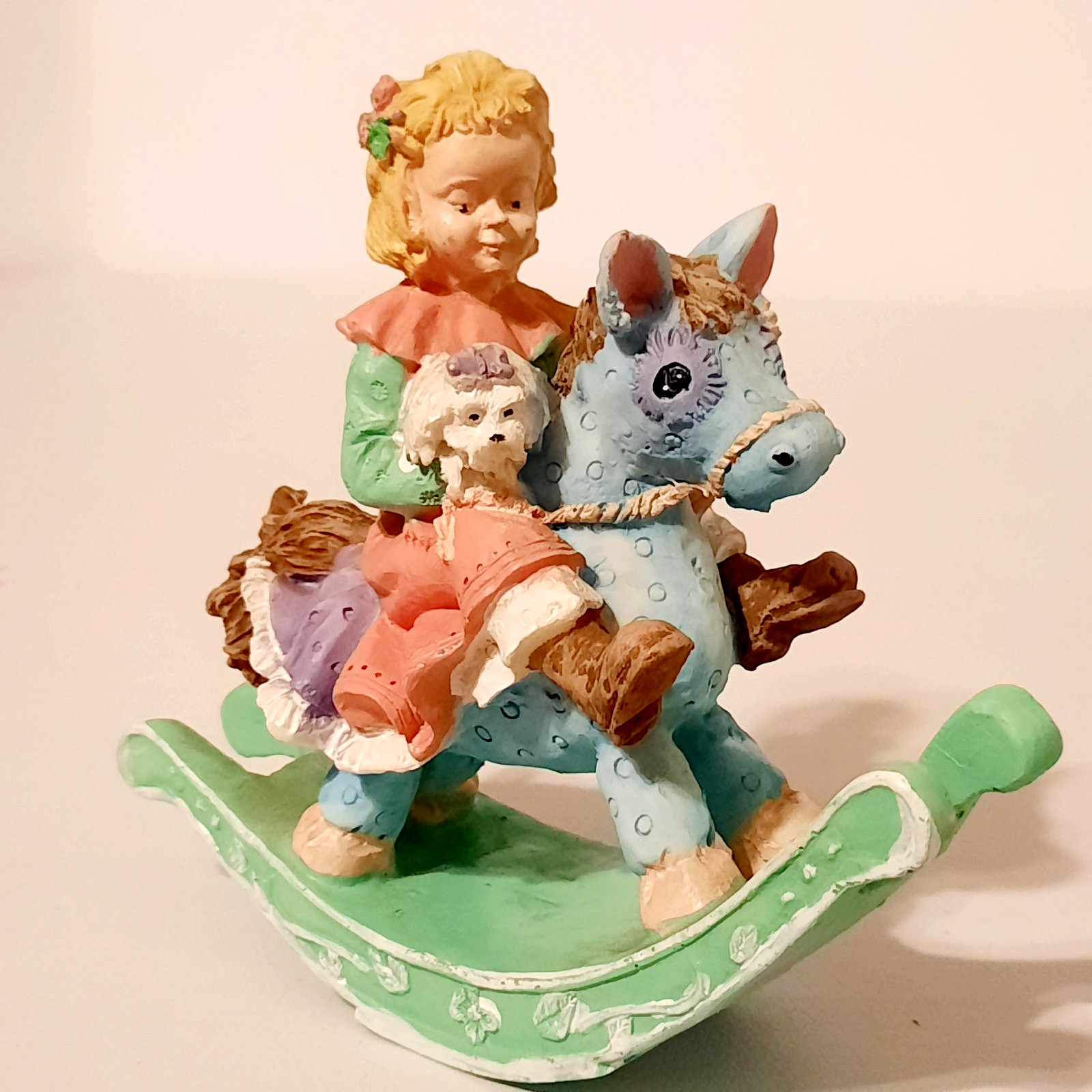 Rocking Horse Girl Figurine Pastel Nursery Decor Shabby Chic 5″ Tall