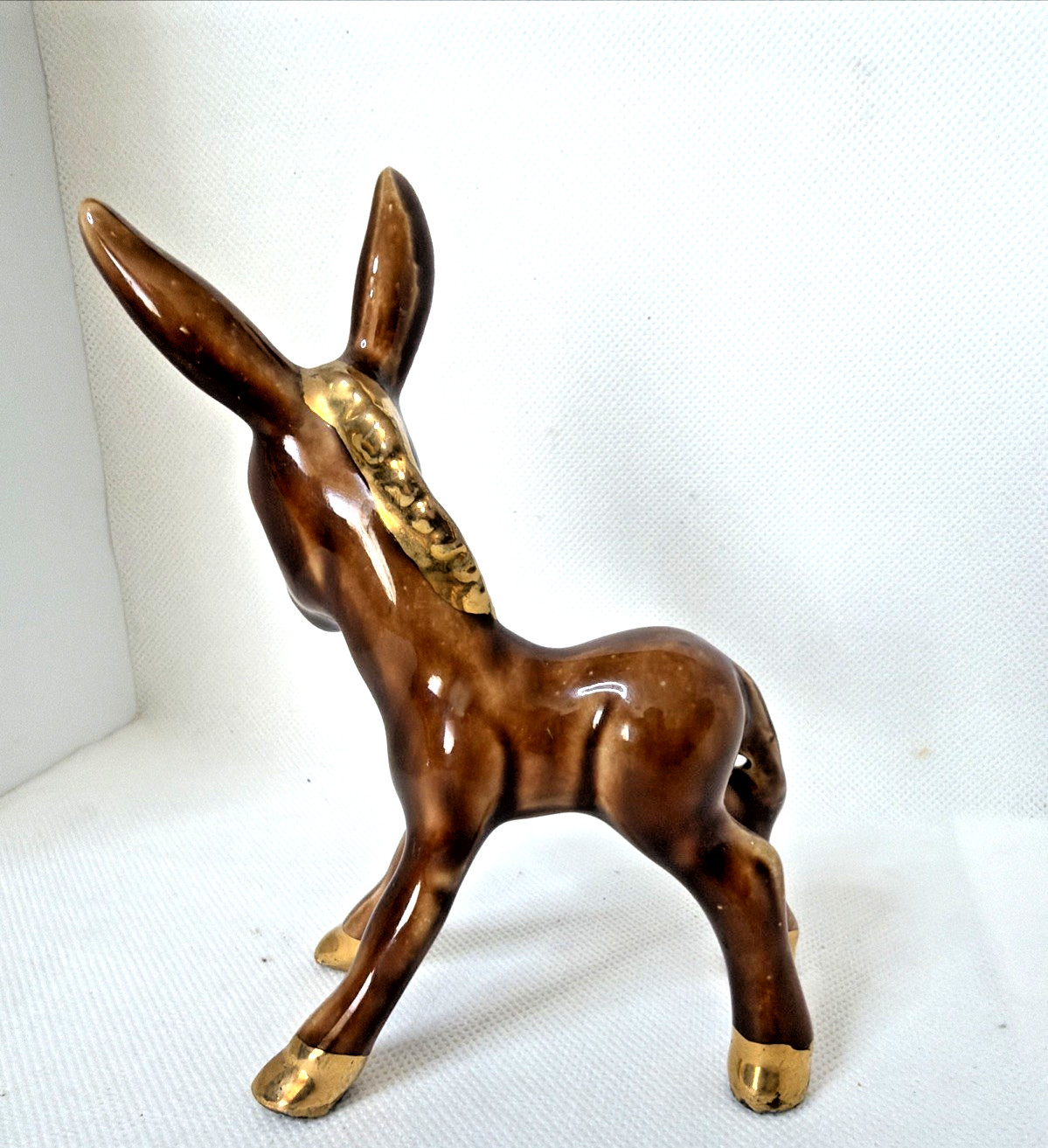 Vintage Mid century modern ceramic donkey Brown and Gold 5″H Democrat Mule