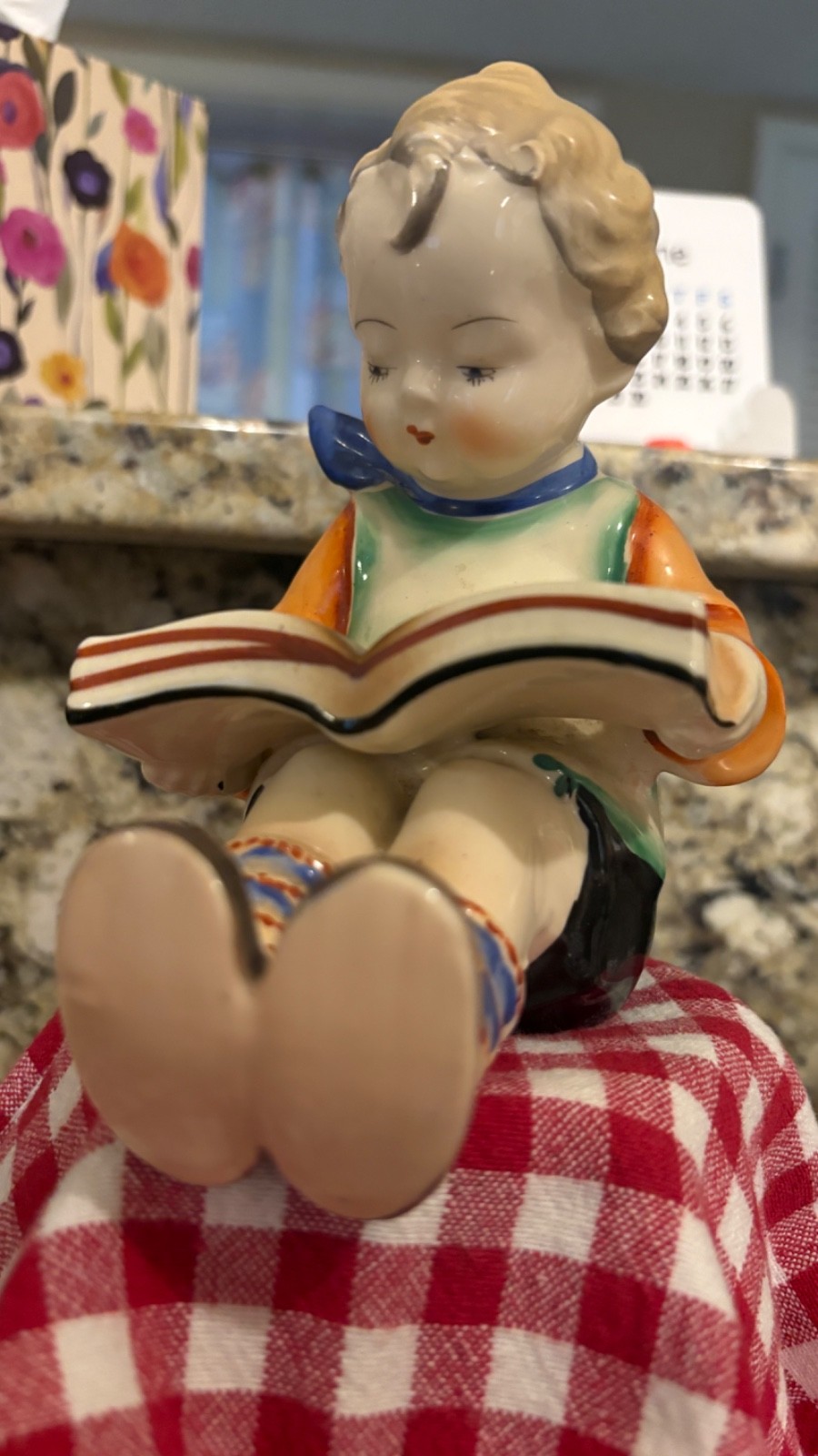 Vintage Ceramic Storybook Children Figurines Pair Little Red Riding Hood Reader