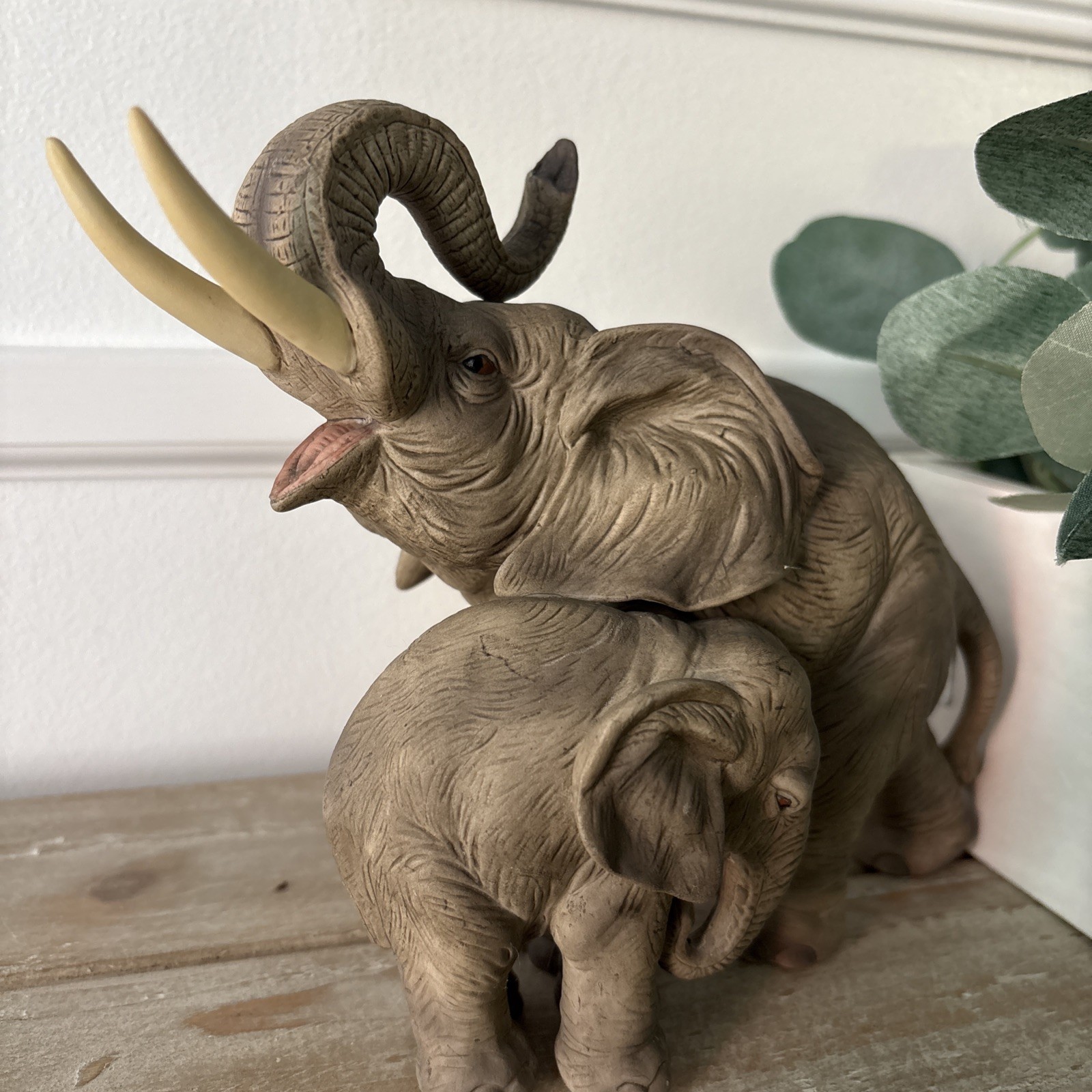VTG Elephant Mother and Baby Figurine Andrea by Sadek 7870 Trunk Up Japan
