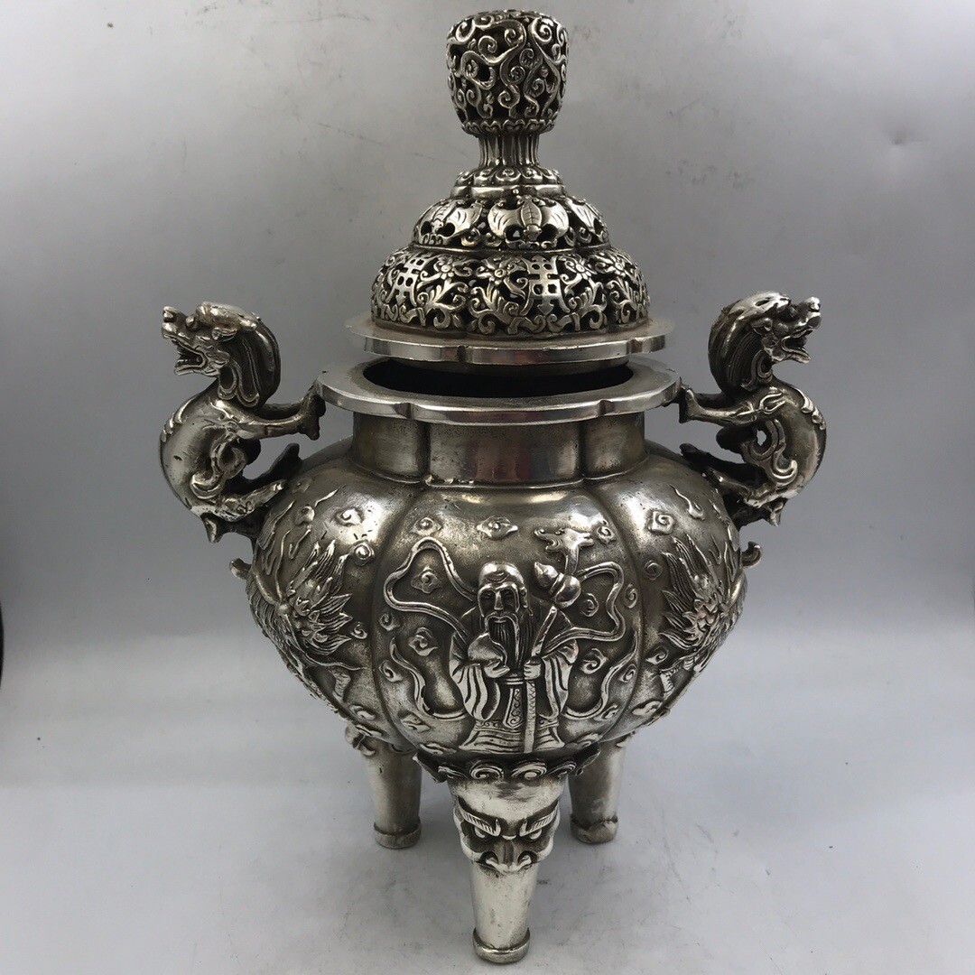 Antique Series of White Bronze Fortunate Longevity Incense Burner Furnishings