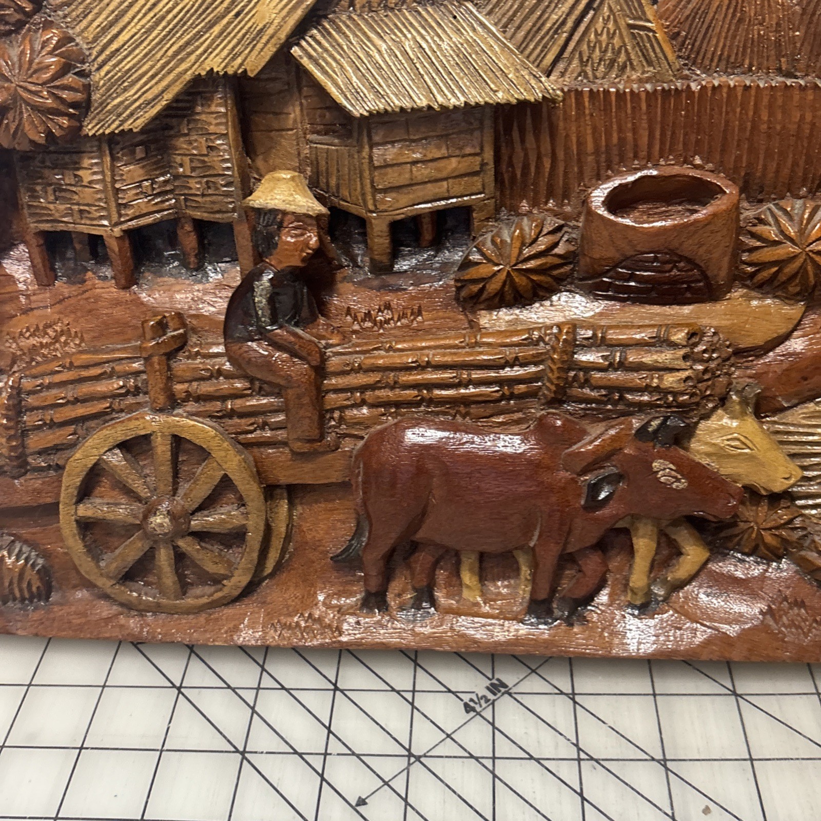 Pristine 25″ Vintage Philippines 3D Wood Relief Panel 1960s Peace Corps Carving