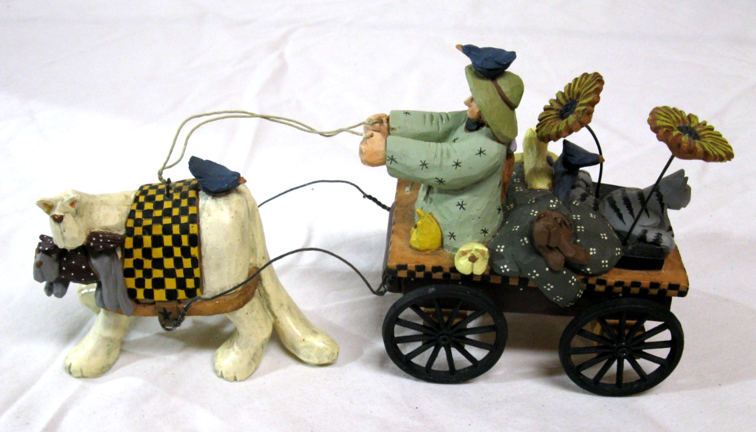 Williraye Studio WW2741 Cat Pulling Wagon w/Girl & Kittens 1999 VTG