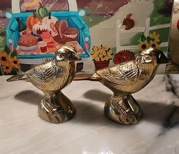 Pair Modern Metallic Gold Bird Figurines-Contemporary Brass-Style Tabletop Decor