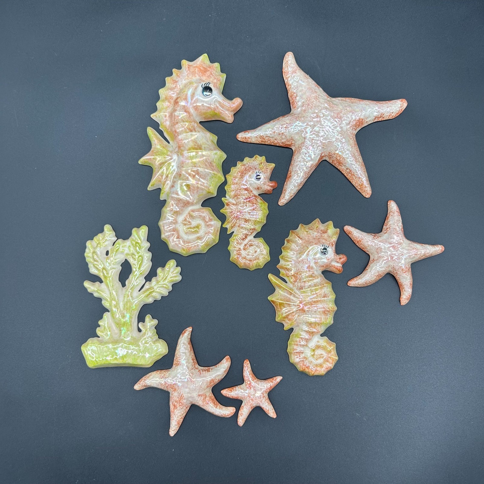 Ceramic Wall Fish Seahorse and Starfish Hanging Set of 8 Pieces Hand Painted