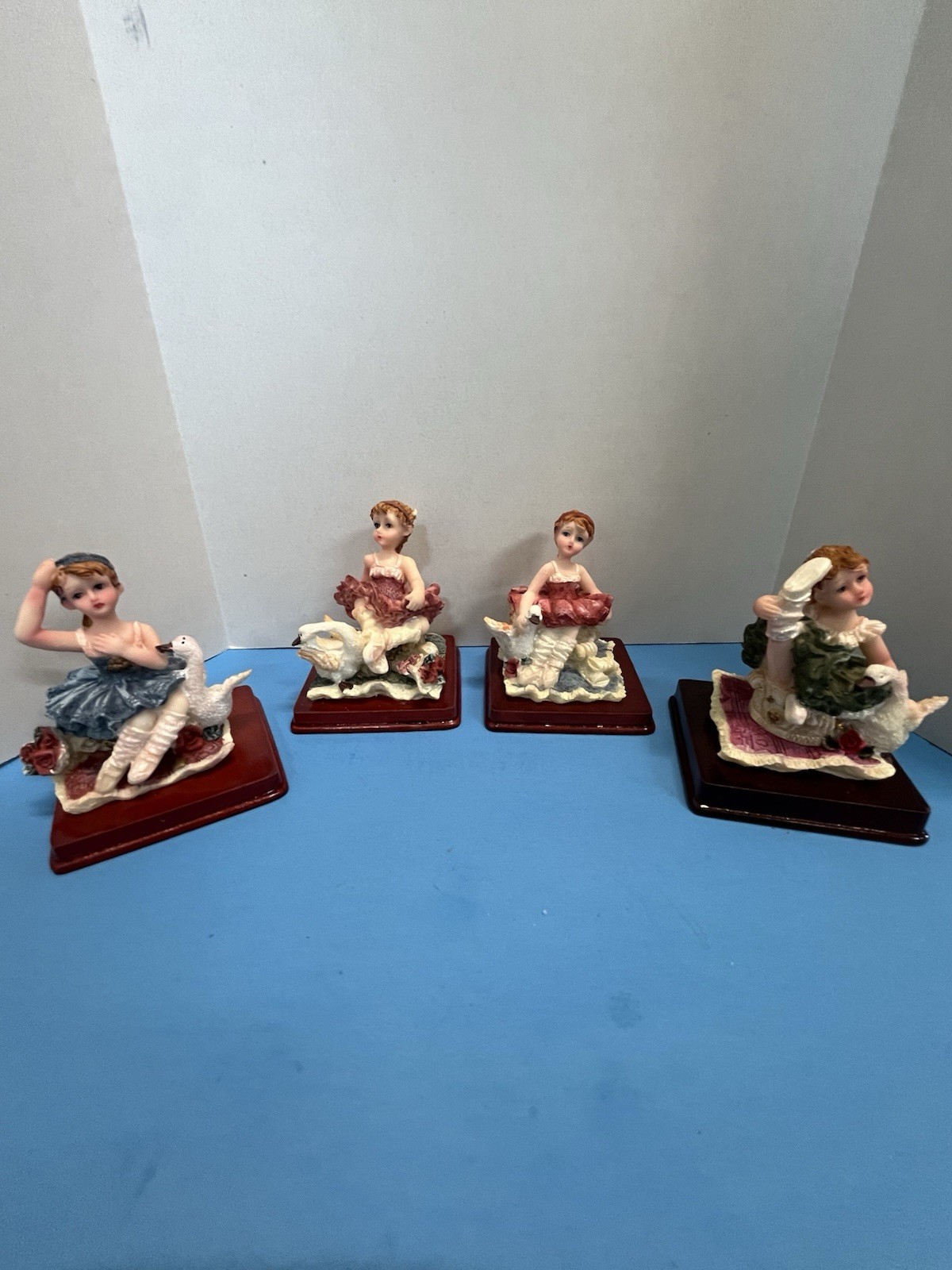 (4) Vintage Small 3in Porcelain Ballerina Figurines With Swans