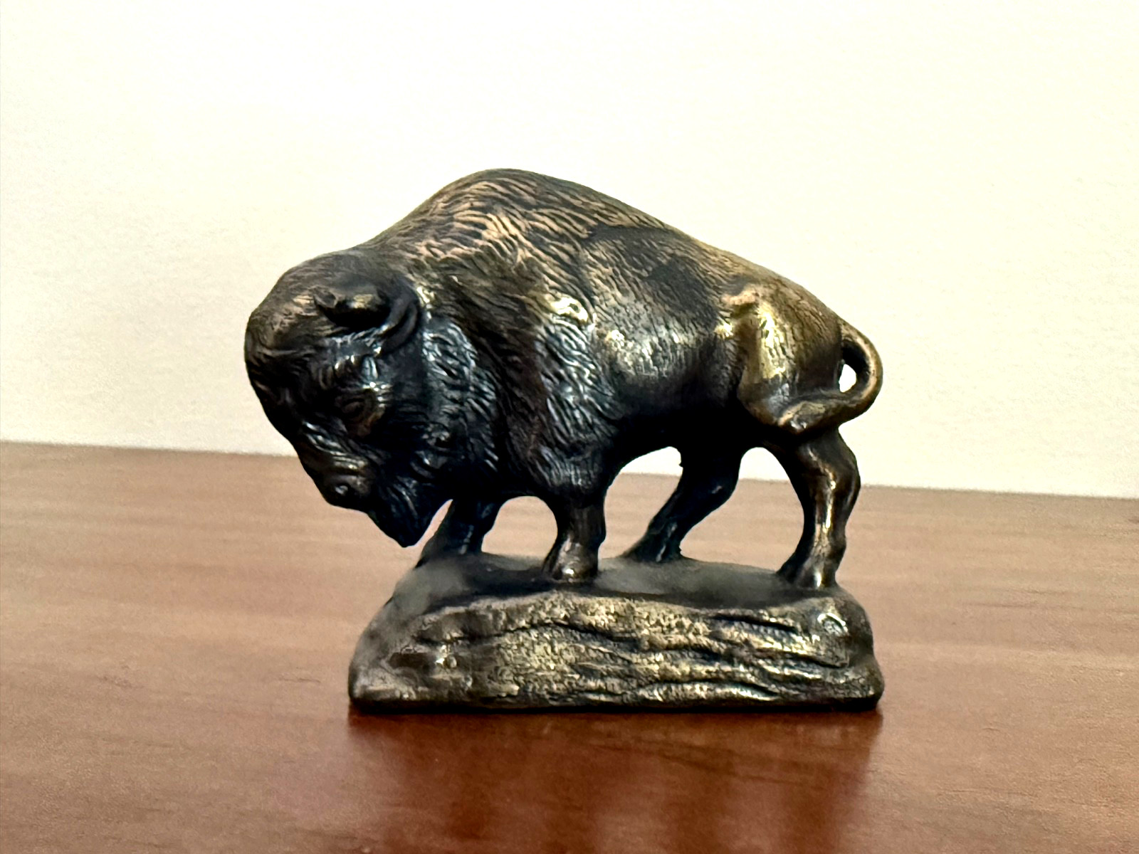 Bronze Metal American Buffalo Bison Sculpture Textured Finish 2.5″ x 3″ x 1″