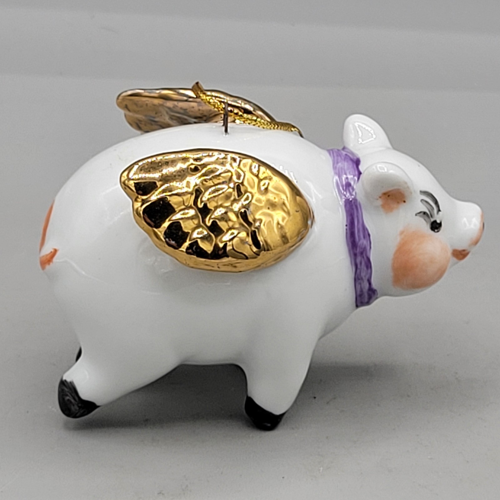 Vintage Porcelain When Pigs Fly Christmas Ornament Artist Signed Limited 2 of 3