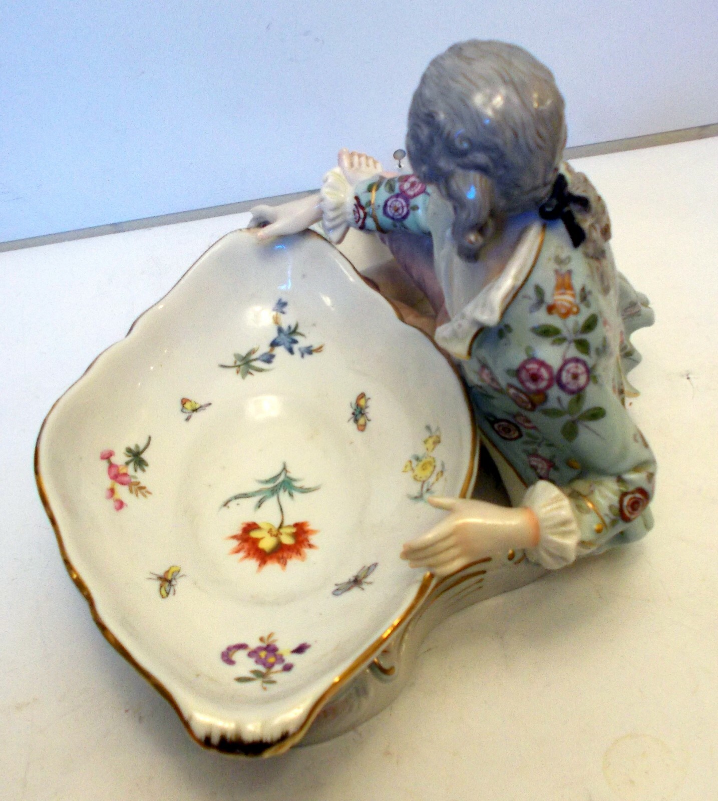 Antique CERAMIC FIGURE Sevres Meissen Style 18C Noble Tray Florals