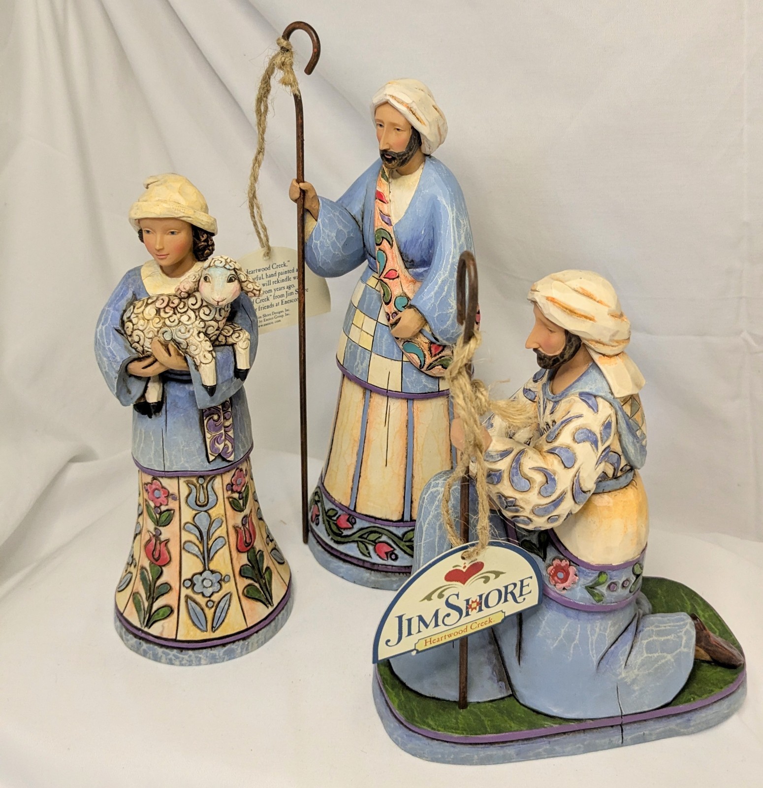 Jim Shore Blue Nativity 2007 Bringing Praise 3 Shepherds 4007983 Never Displayed