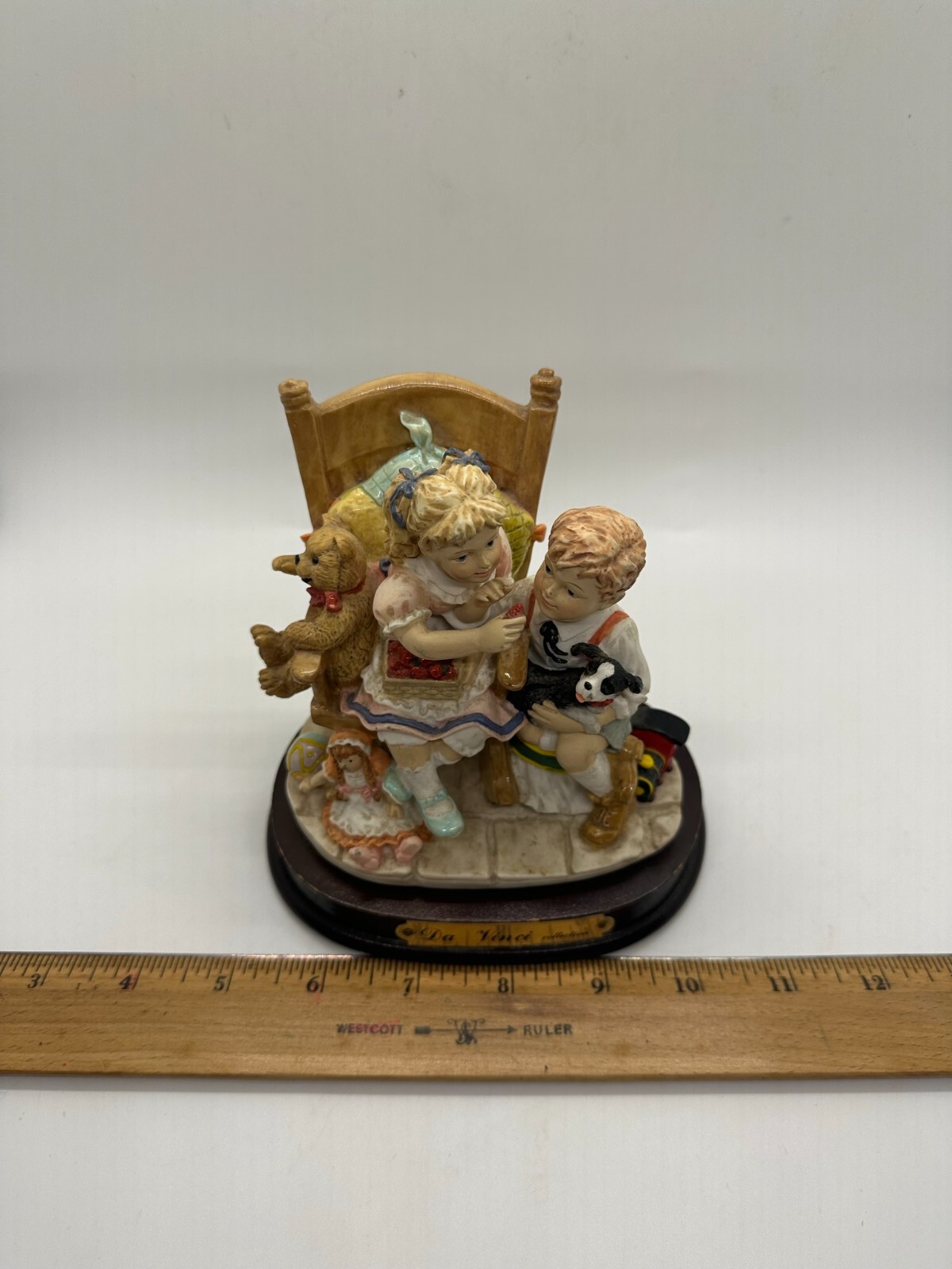 Vintage DaVinci Collection Statue Figurine Boy & Girl with their puppy and toys