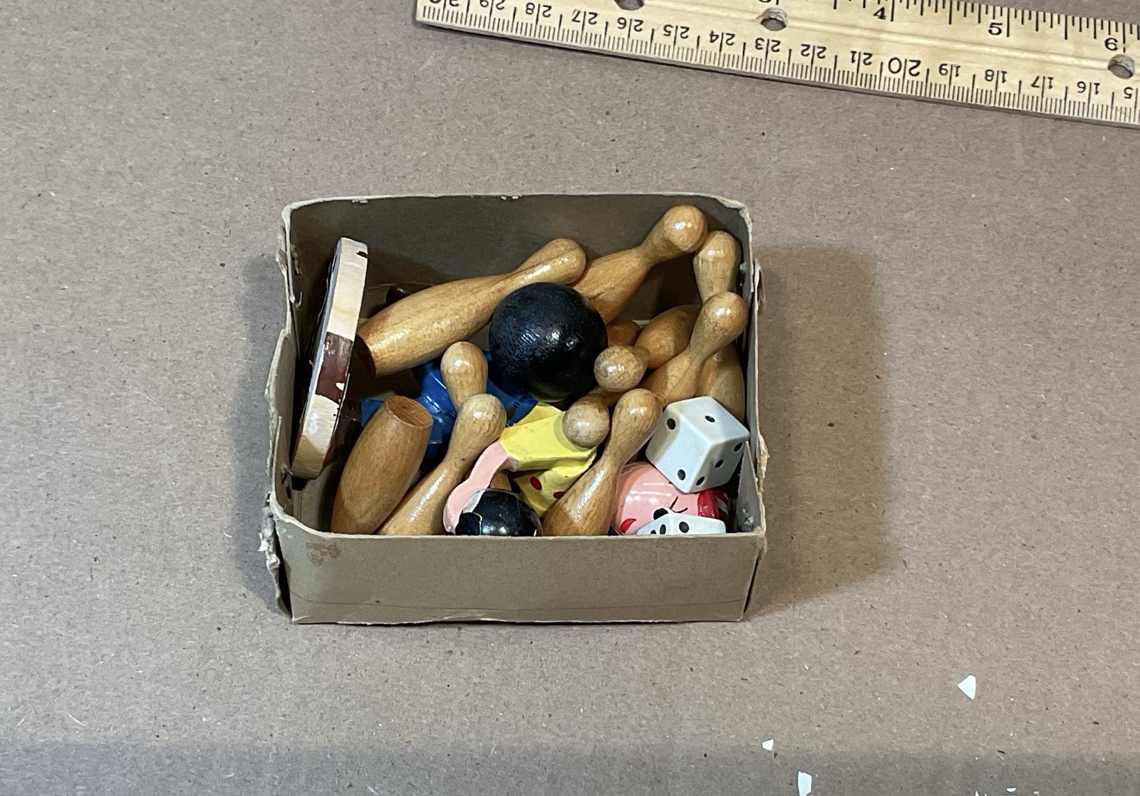 Vintage Hand Carved Wooden Sports Bobble Head Figure Bowling Ball And Pins Japan