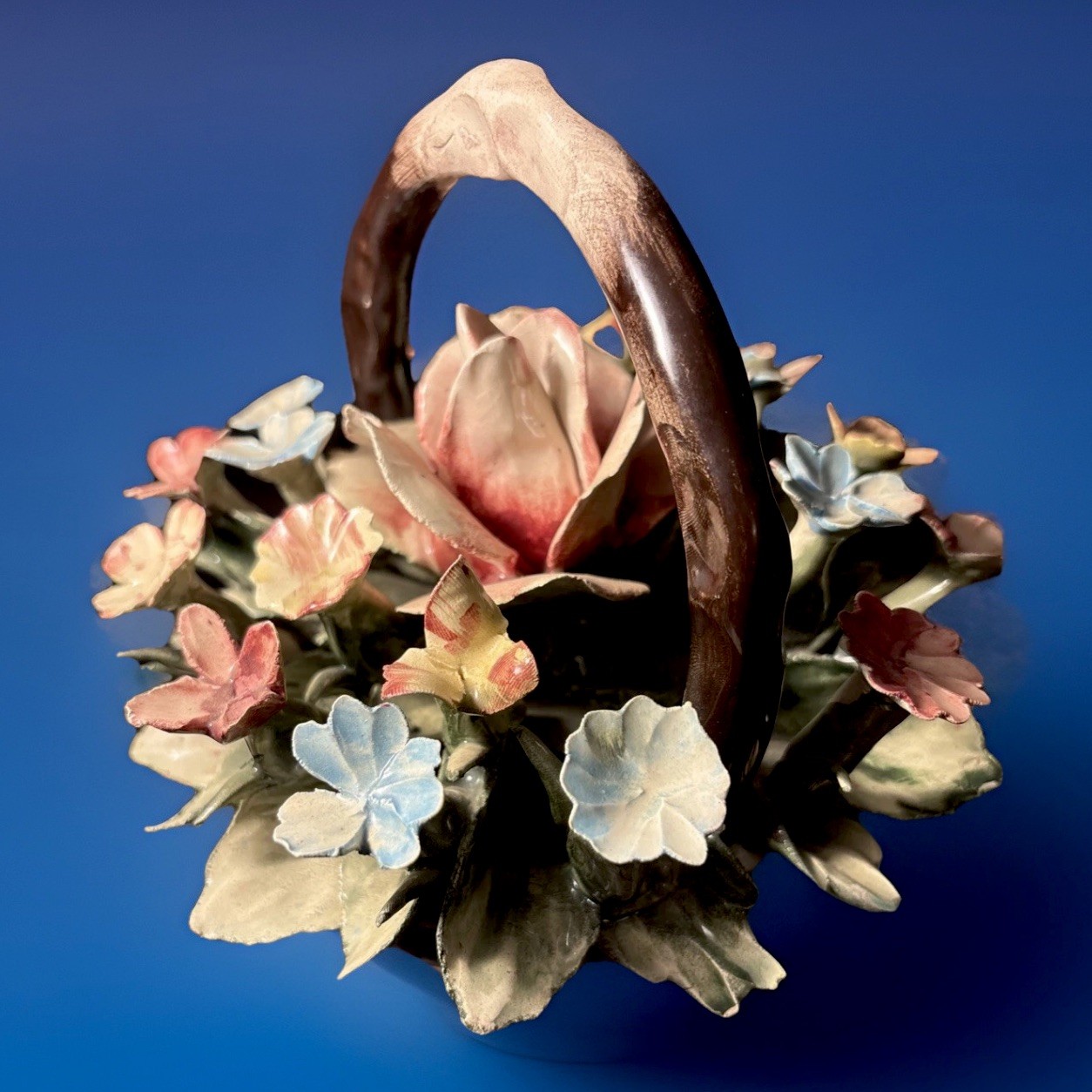 Vintage Capodimonte Italy Porcelain Flower Basket Centerpiece 7” Hand Made