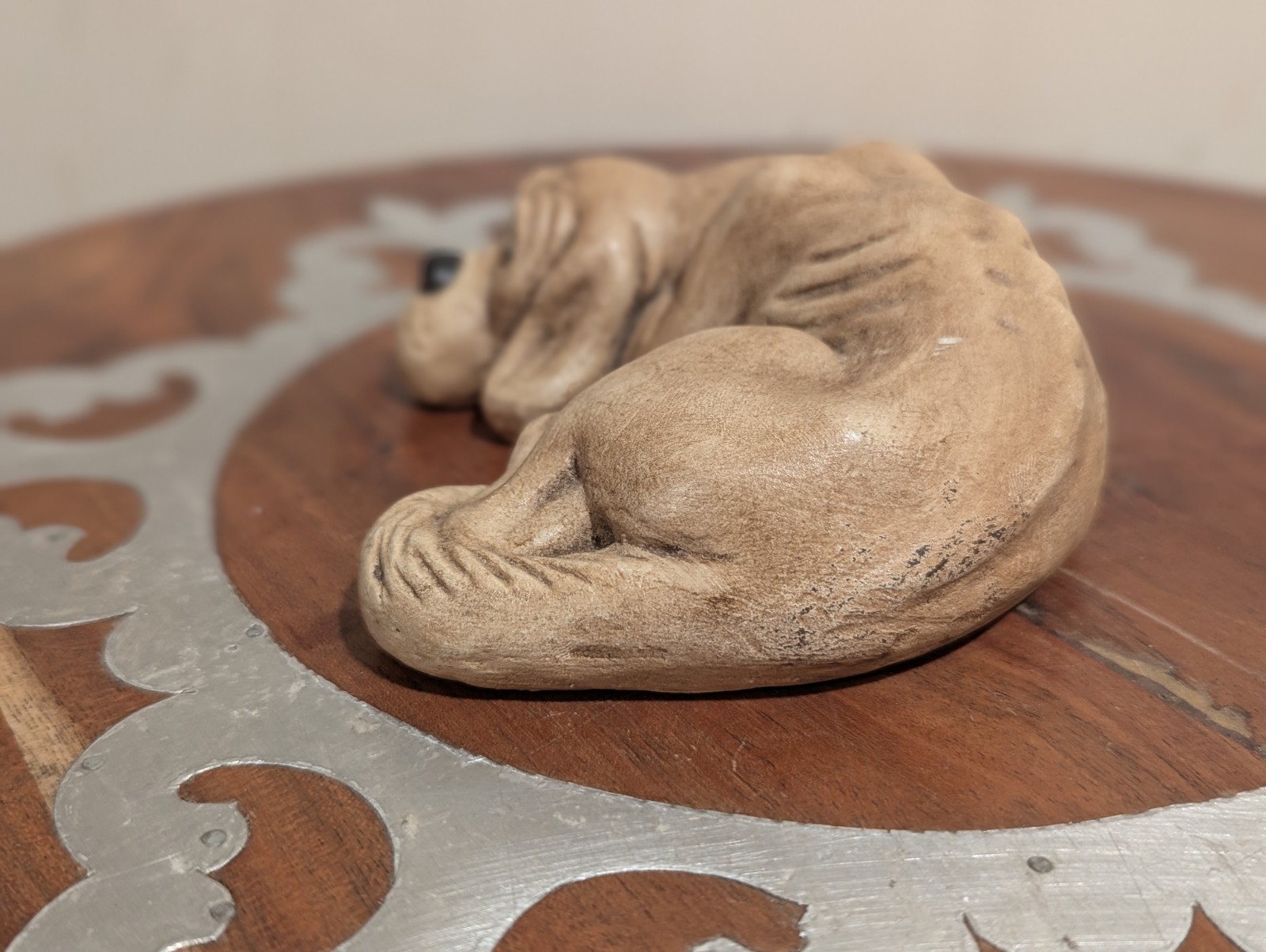 Vintage Plaster Or Chalkware Sad Hound Dog With Googly Eyes
