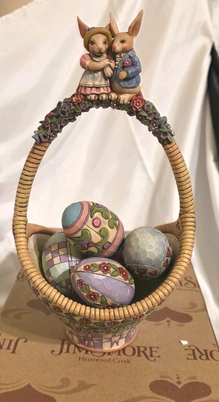 JIM SHORE ,GATHERING JOY, 2006 SET OF 1-EASTER BASCHET W/ 5 EGGS FIGURINES NIB