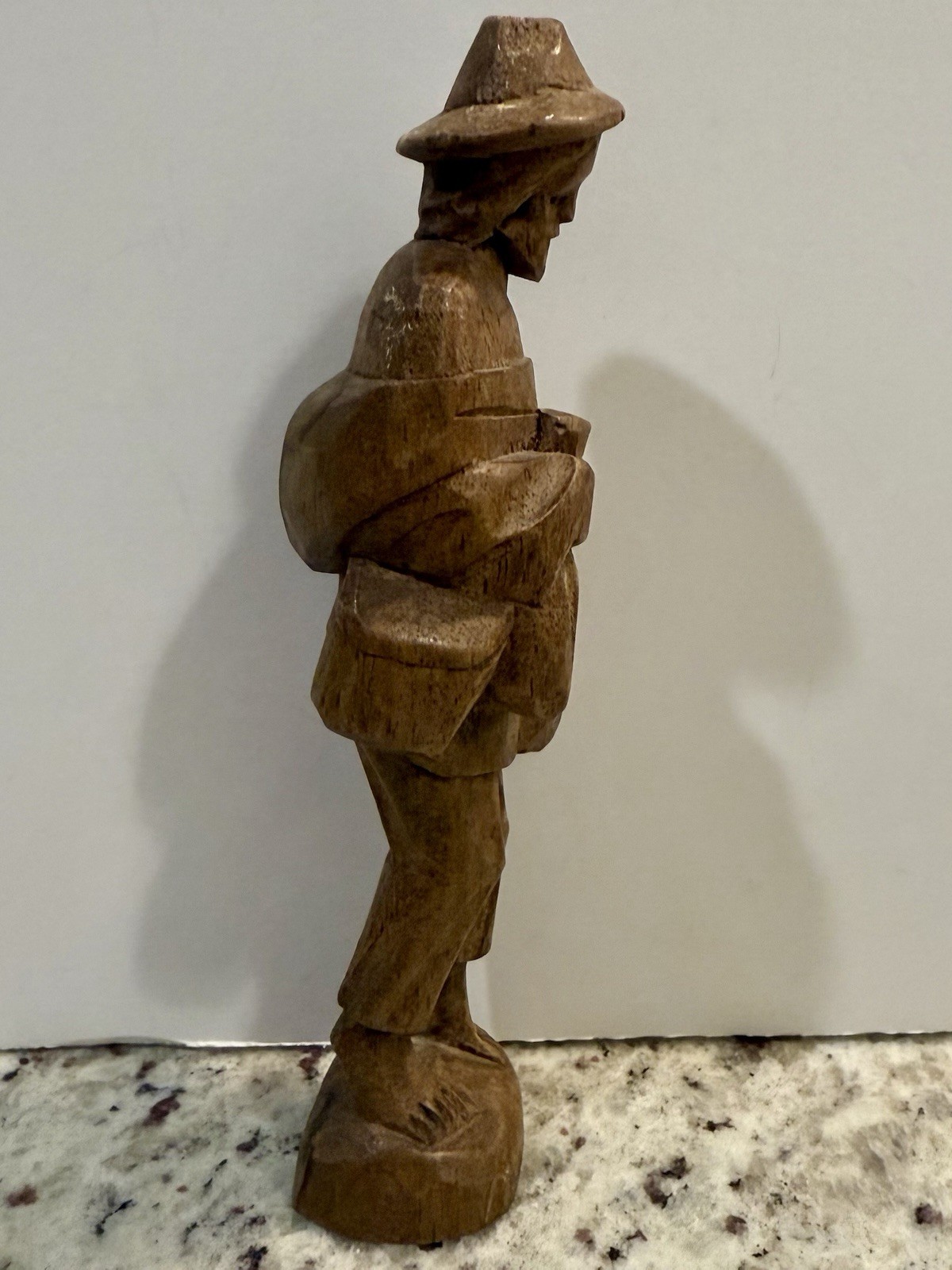 Hand-Carved Wooden Barefoot Traveler Man Sculpture Figurine 6in