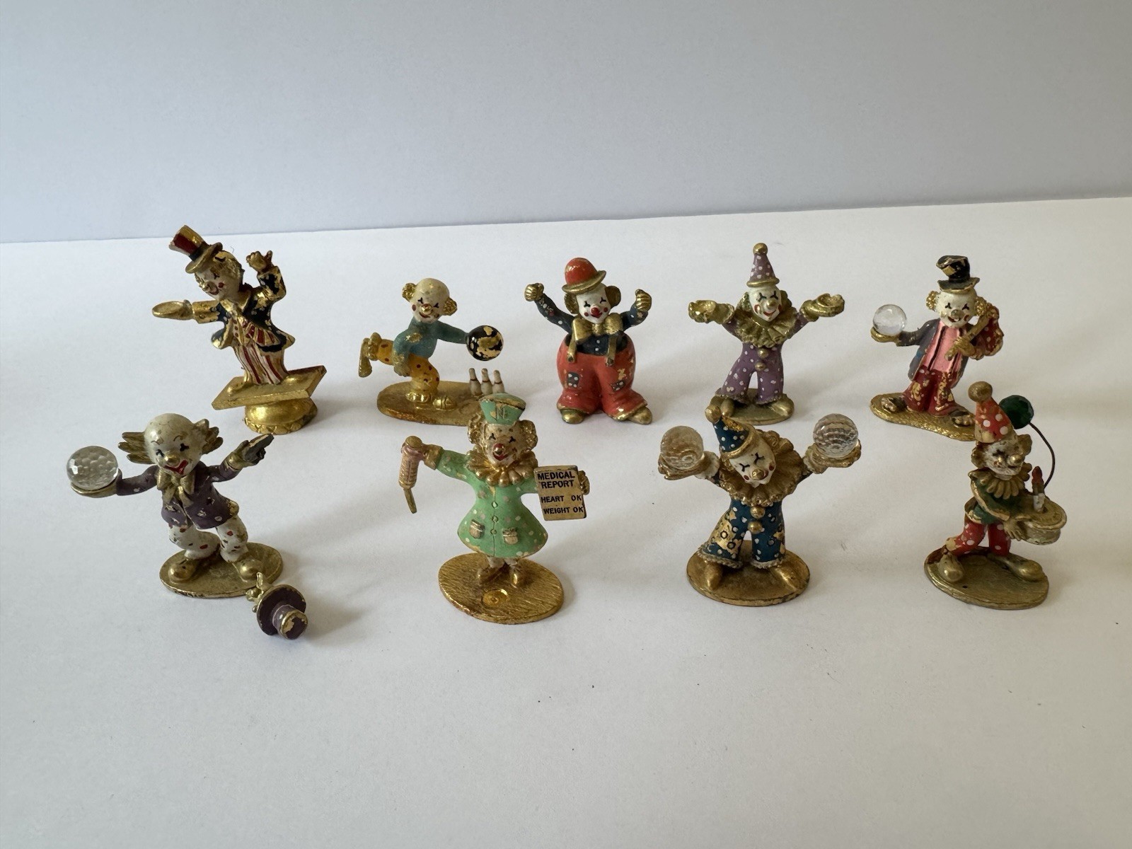 Vintage Spoontiques Pewter Clowns Lot of 9 Pieces w/ Crystal & Gold Plating READ