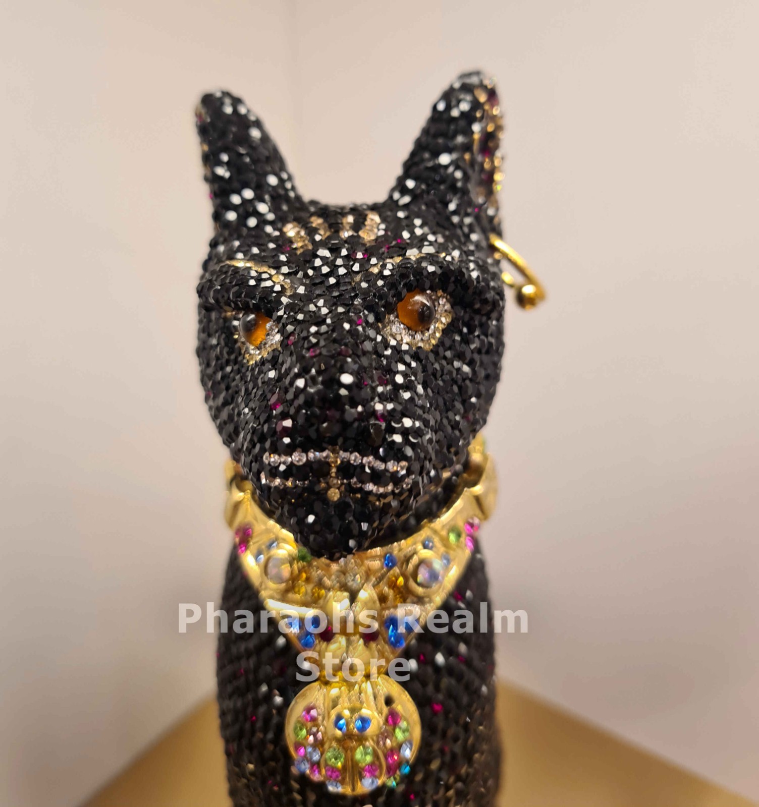 Asfour Crystal Bastet Cat Goddess Statue Figurine – 24k gold Plated