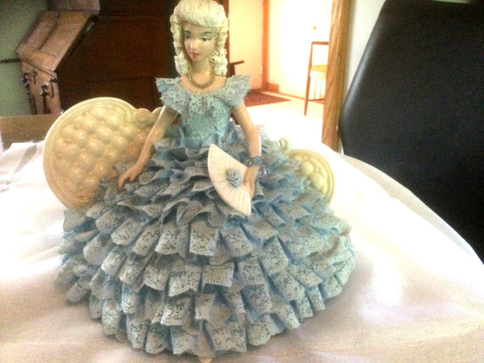 Porcelain Body Lace Figure Victorian Lady Dresden Style Lace Dress is Fabric10″