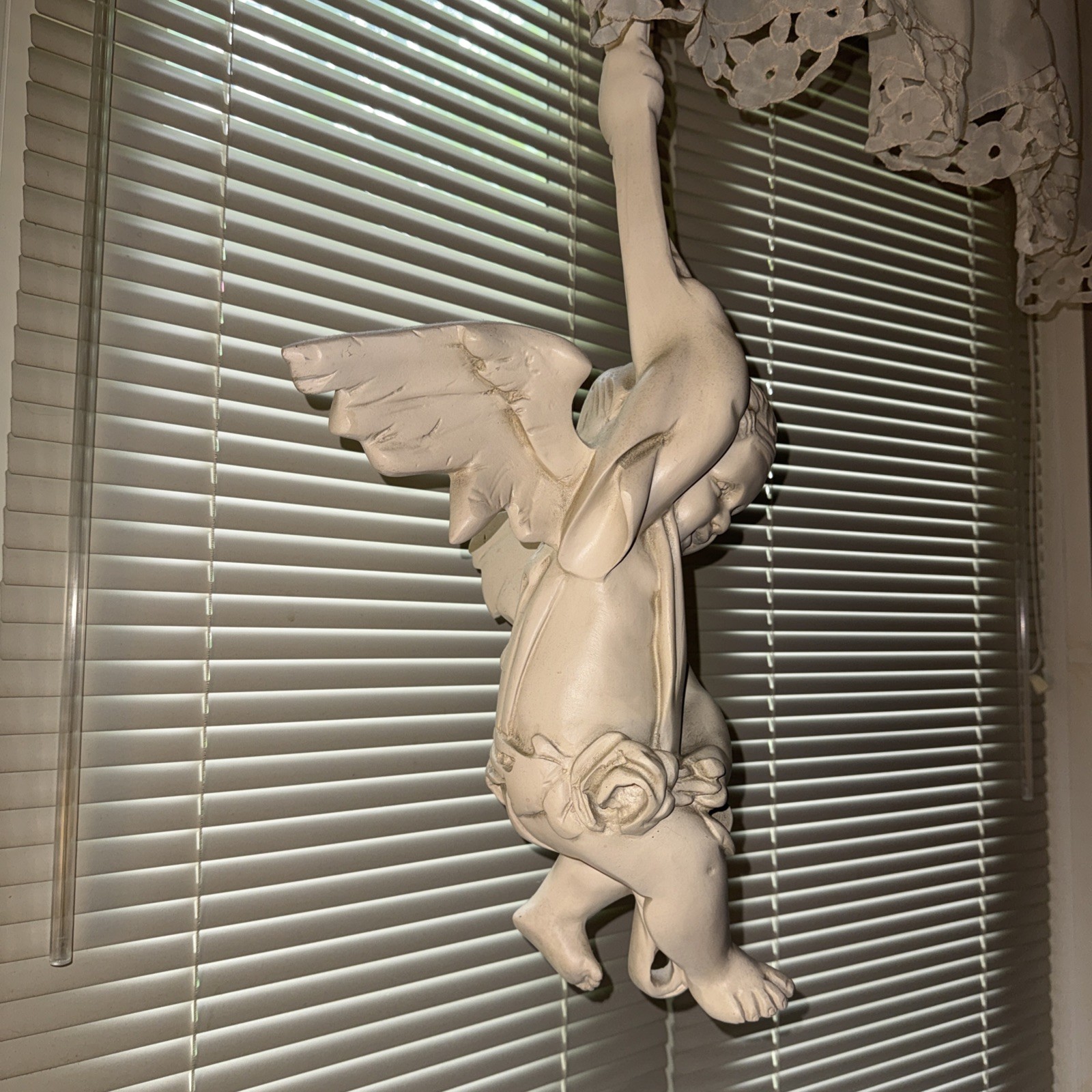 Vintage 26” Hanging Cherub Angel Wall Sculpture Resin Intact One Piece