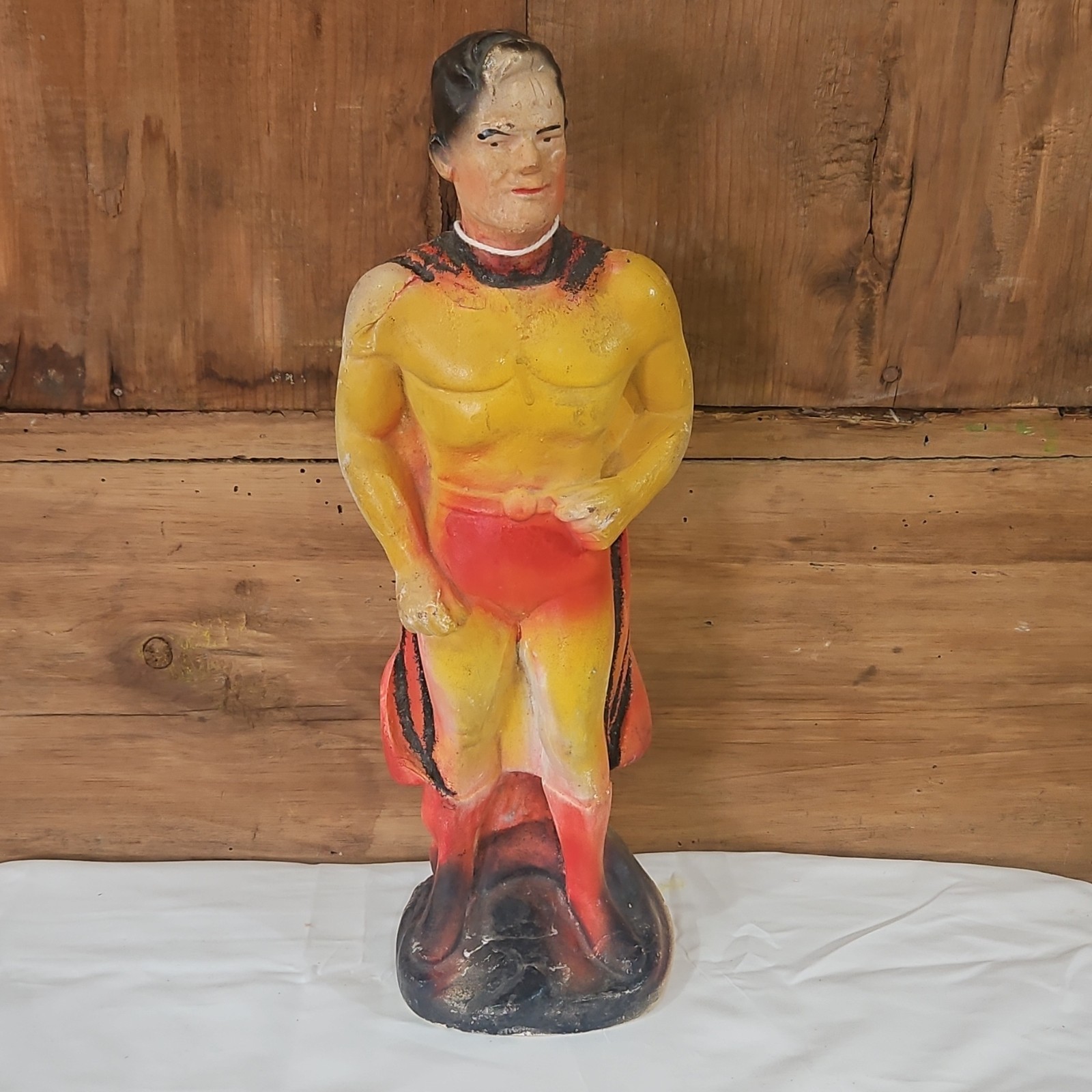 Vintage Hand Painted Superman Carnival Chalkware Yellow Red Black Theme