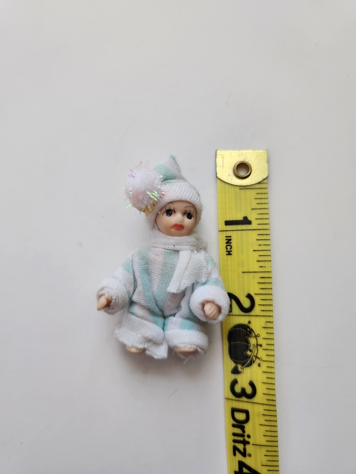 Miniature 2″ Porcelain Doll Jointed Legs in Snowsuit Snow Baby Winter