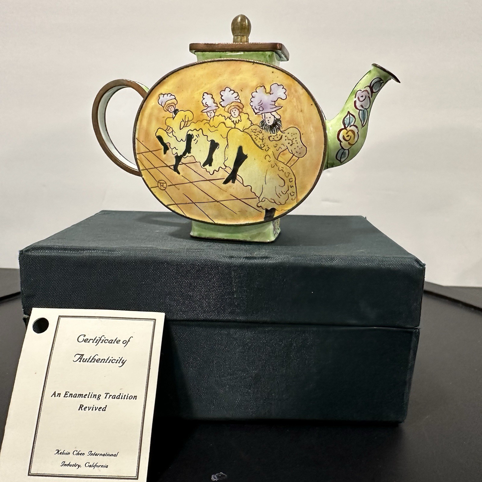 VTG Kelvin Chen Miniature Enamel Teapot Dancers Moulin Rouge #913