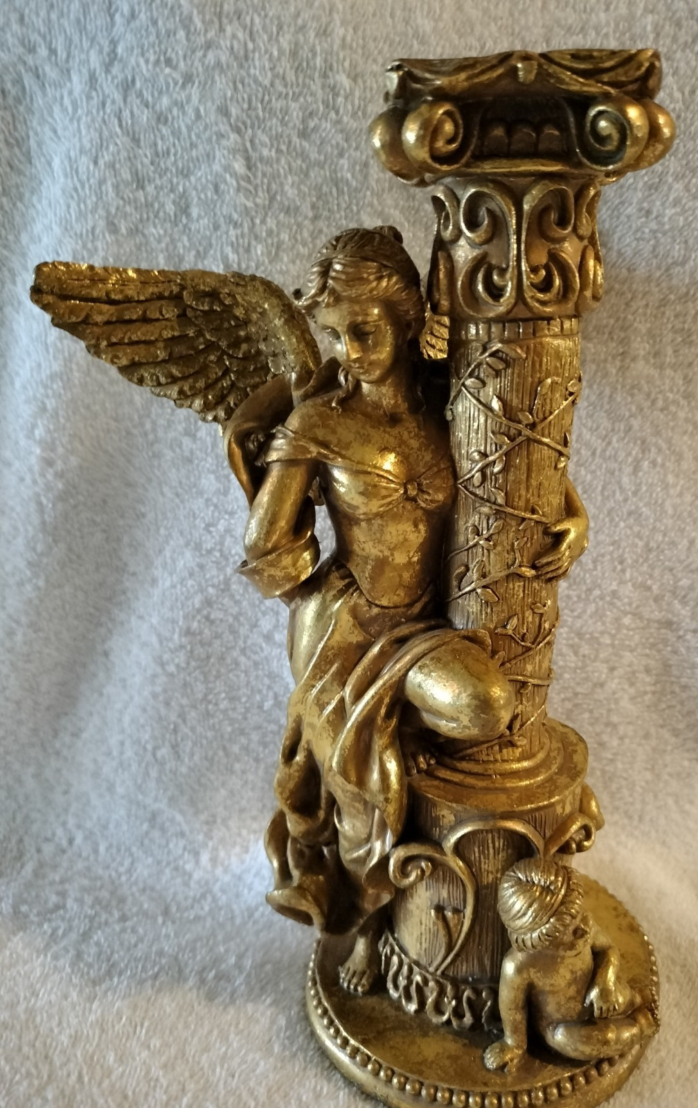 Gilded Angel & Cherub Ornate Candlestick Holder 9.25″ Tall Candle Holder W/Box
