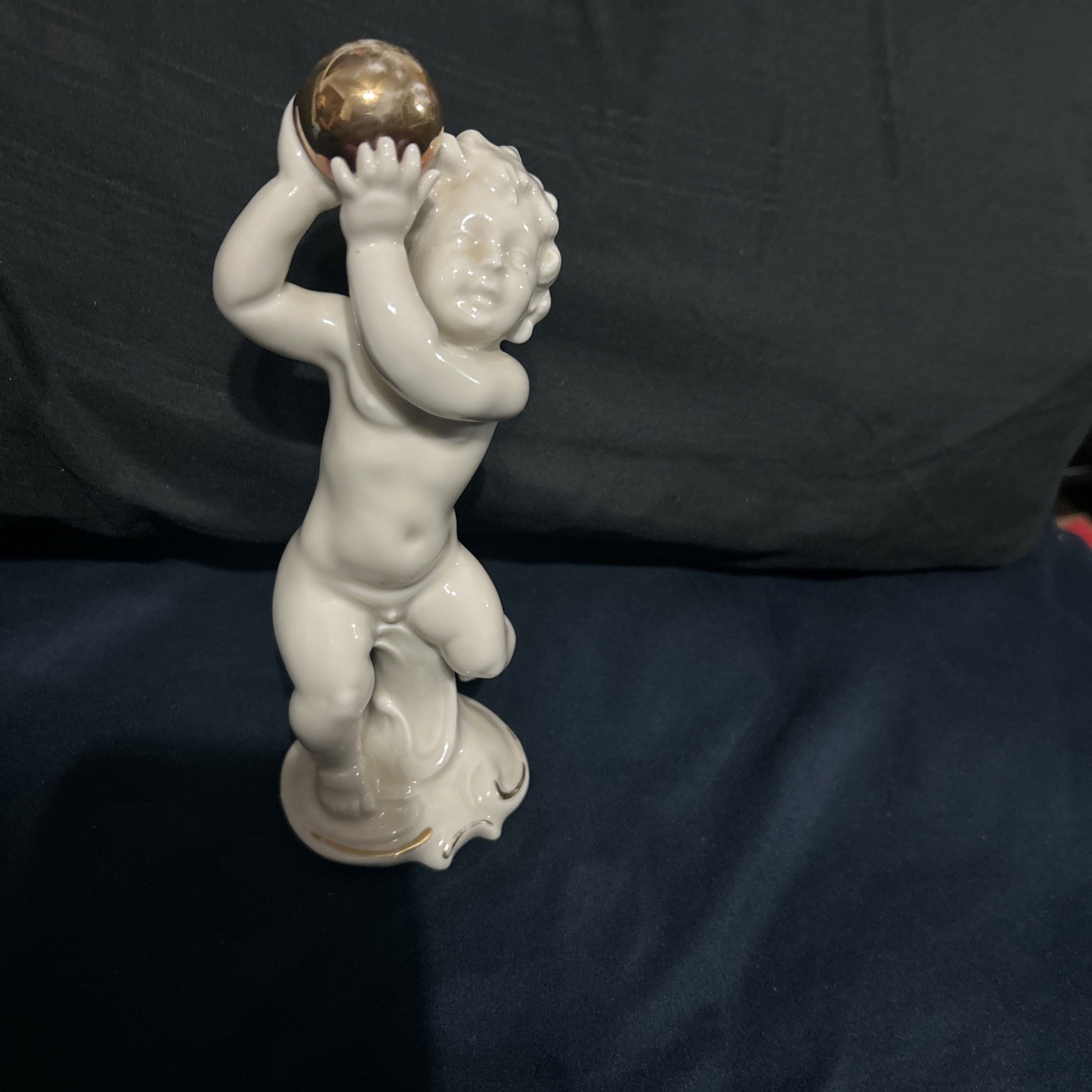 Vintage Porcelain Cherub Boy Playing with Gold Ball 6″ – UNMARKED
