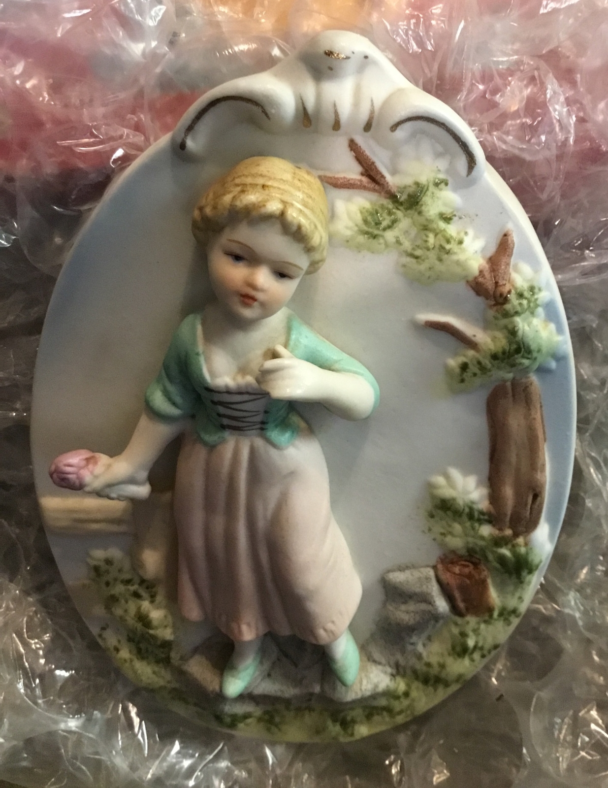 Vintage Bisque Edwardian Boy&Girl Oval Plaques/Japan