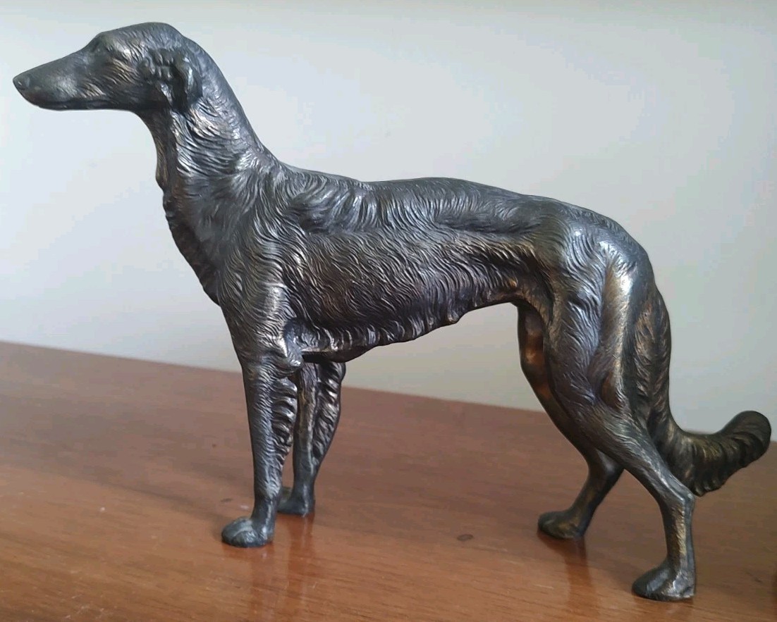 Vintage 30s, Borzoi Dog Cast Bronzed Metal Figurine 10″