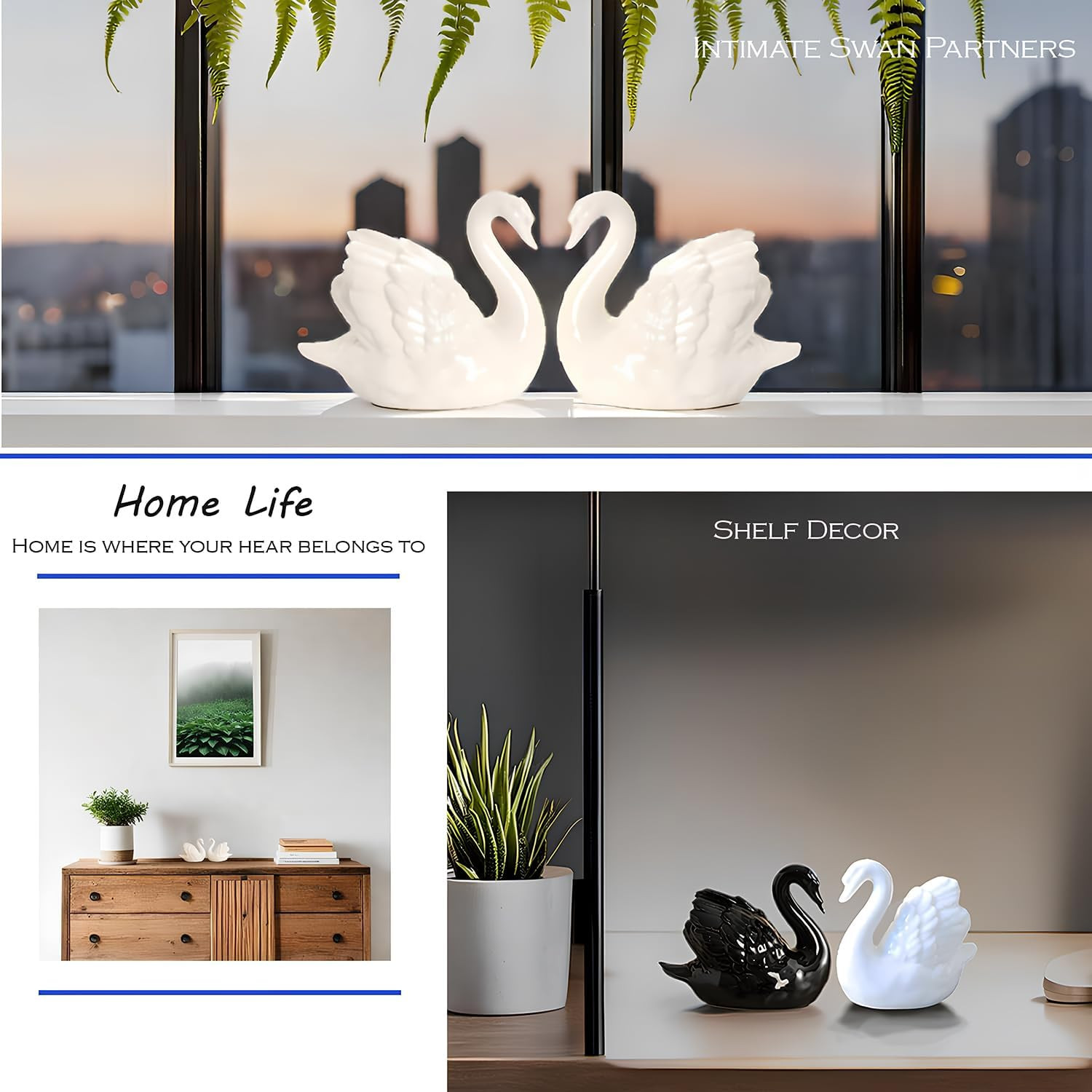 Ceramic Swan Figurine – Modern Minimalist Porcelain Statue Art Decor, Knick Knac